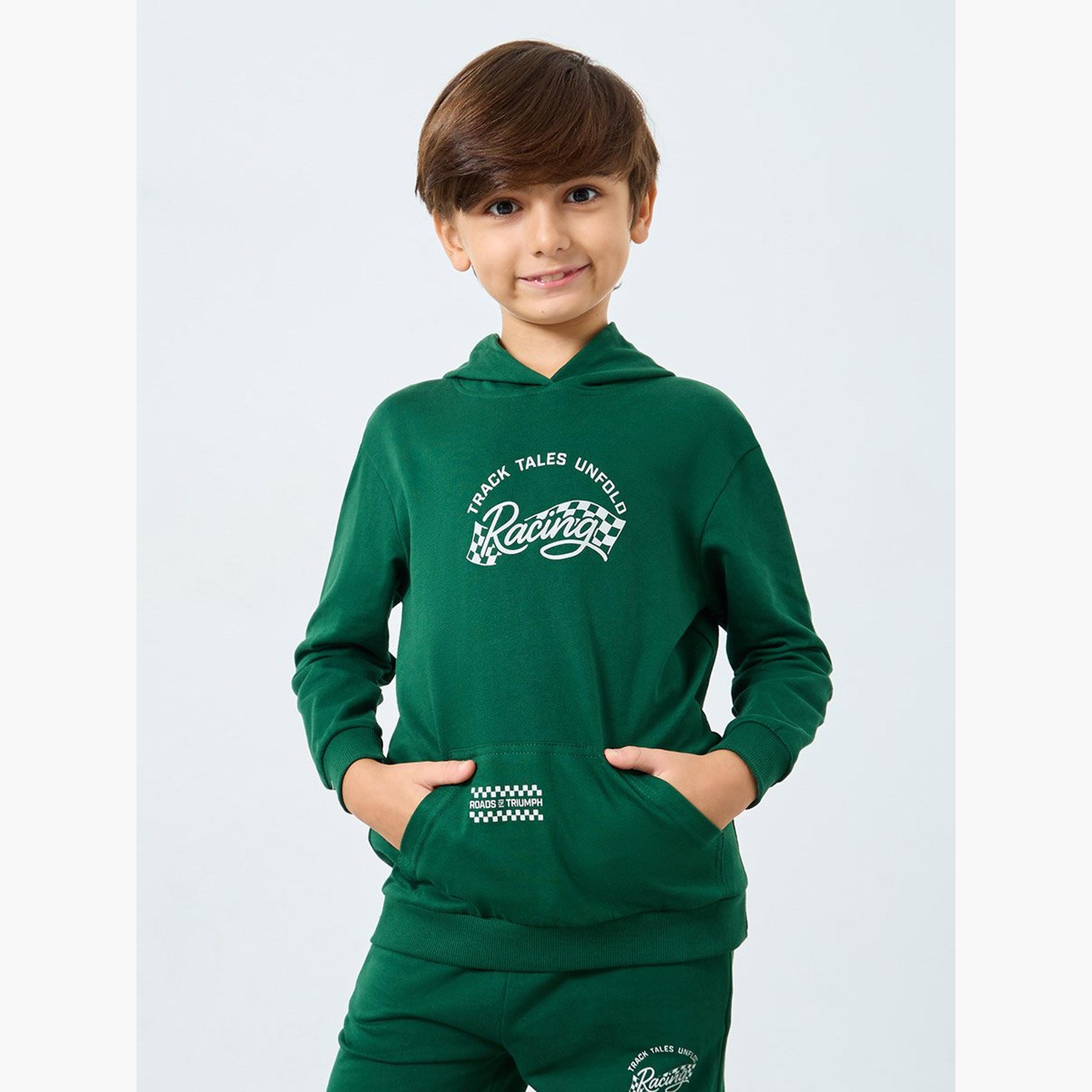 ستايلي - طقم هودي وبنطال رياضي مطبوع عليه رسومات لون أخضر للأولاد-boys-clothing-setsandcoords-image-2
