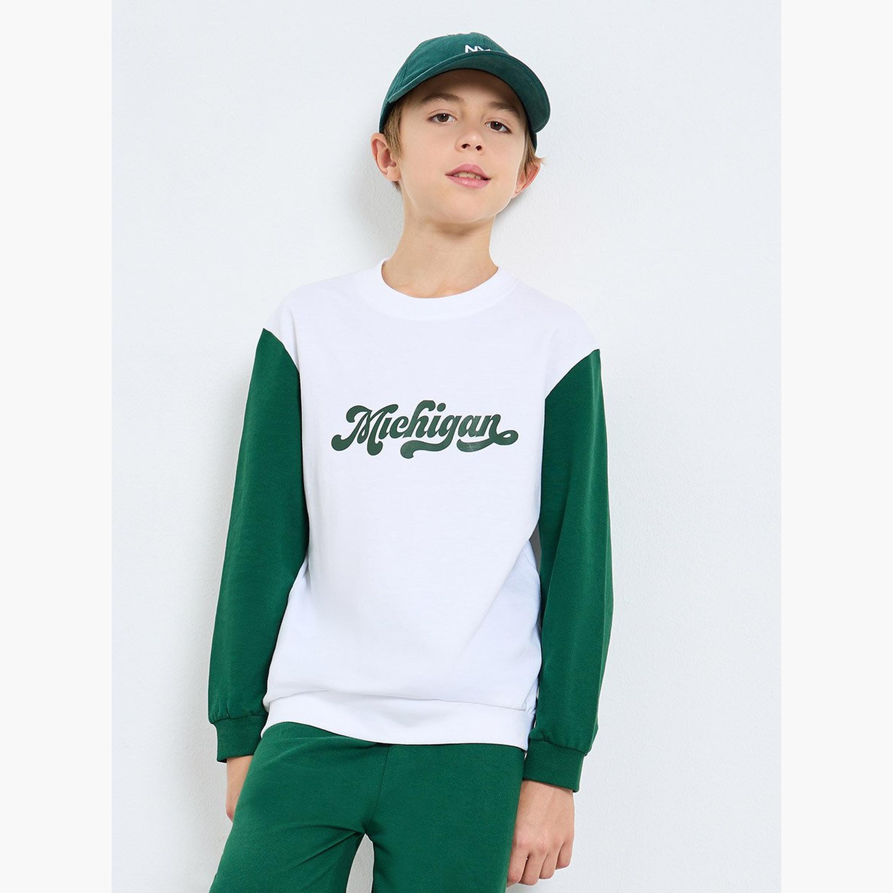 Styli Teens Green Michigan Sweatshirt and Joggers Set-boys-clothing-setsandcoords-image-2