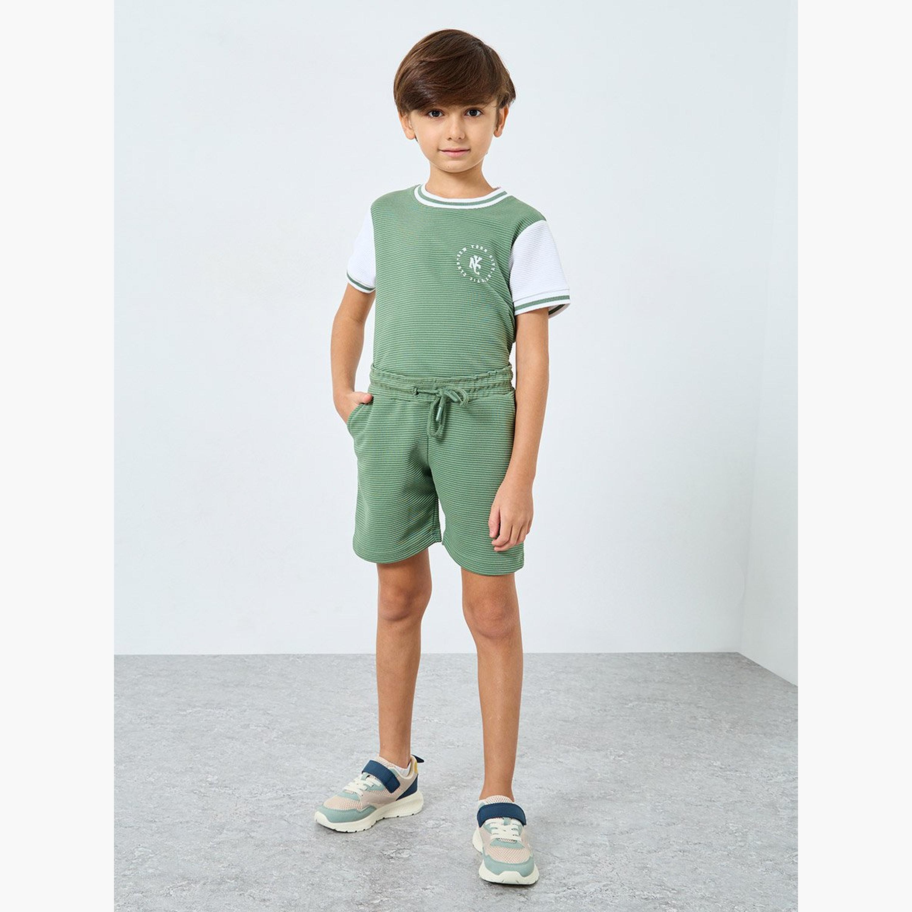 Styli Boys Green Contrast Tipping Ribbed T-Shirt and Shorts Set-boys-clothing-setsandcoords-image-3