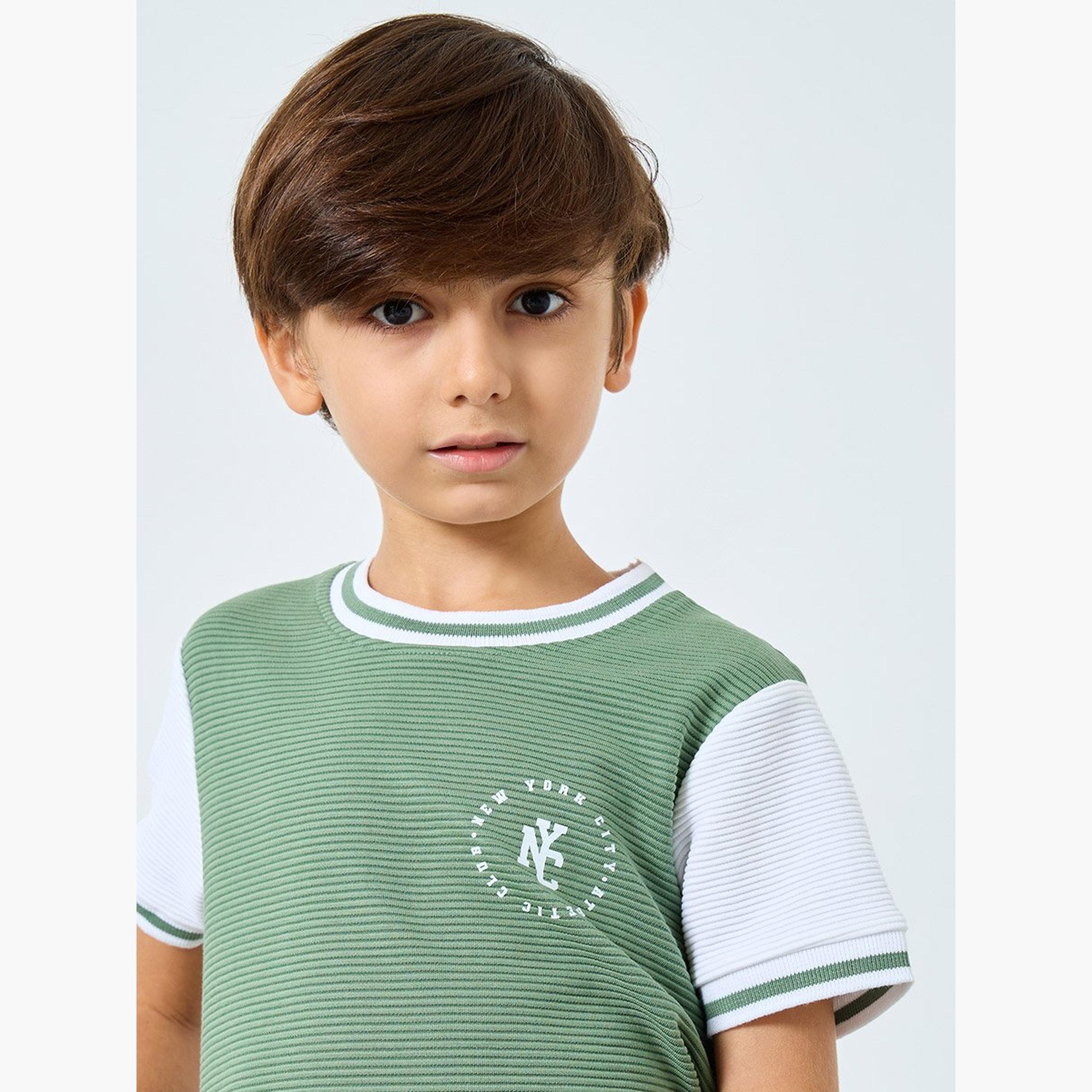 Styli Boys Green Contrast Tipping Ribbed T-Shirt and Shorts Set-boys-clothing-setsandcoords-image-4