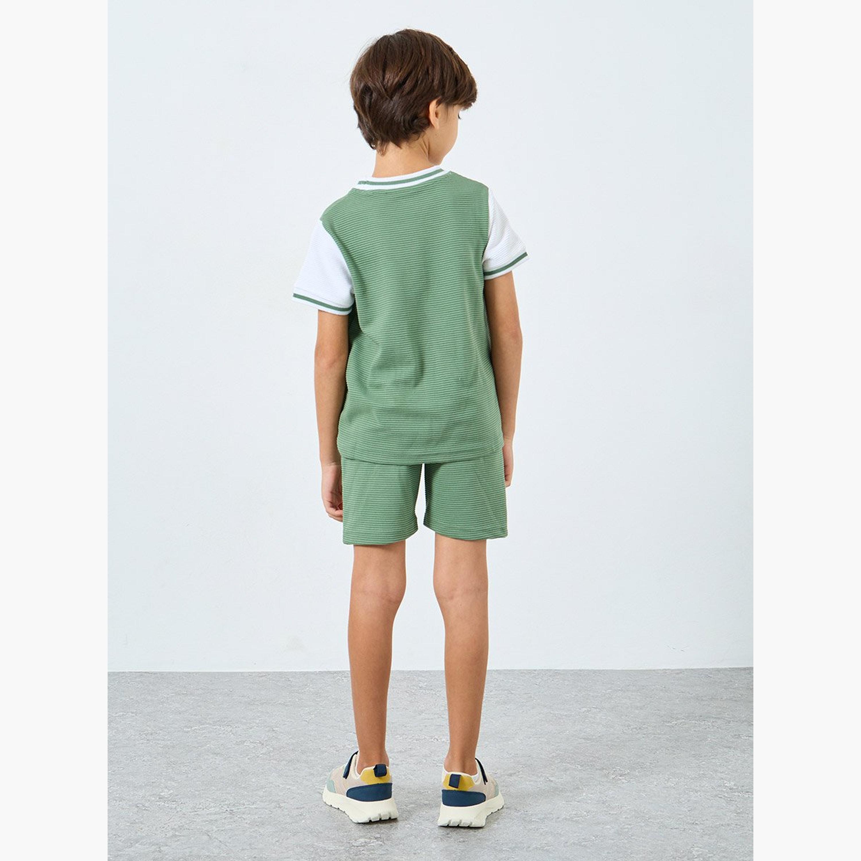 Styli Boys Green Contrast Tipping Ribbed T-Shirt and Shorts Set-boys-clothing-setsandcoords-image-6