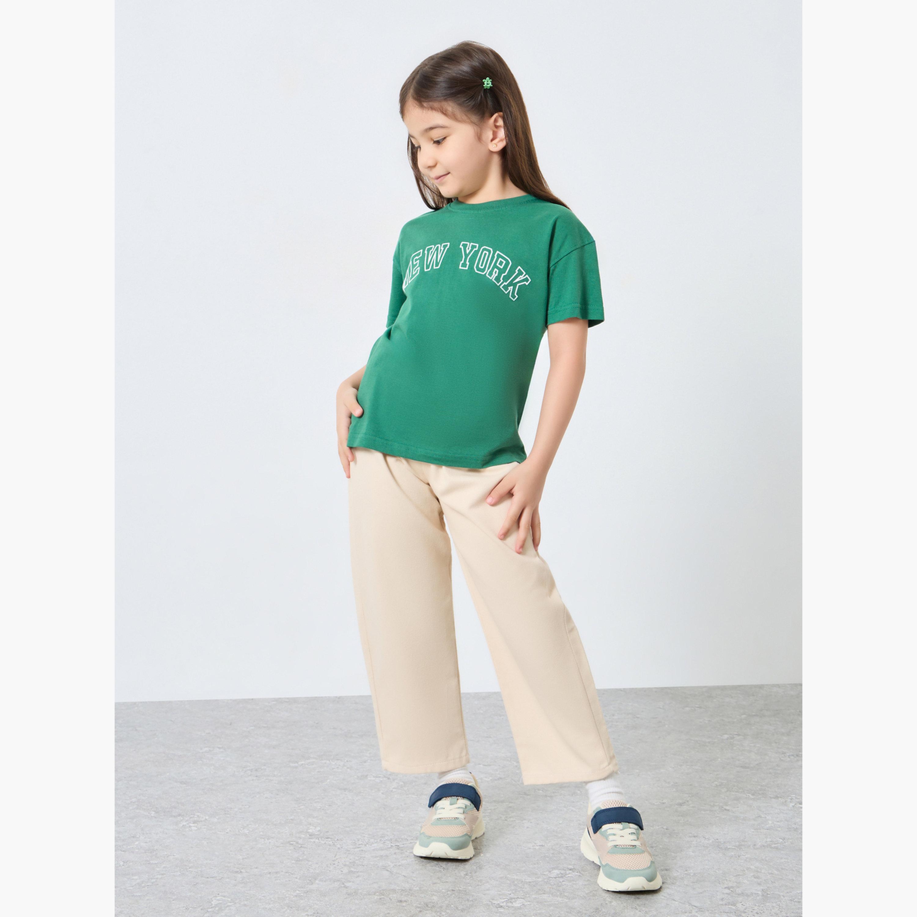 Styli Girls Green New York Graphic Oversized T-Shirt-girls-clothing-tshirts-image-2