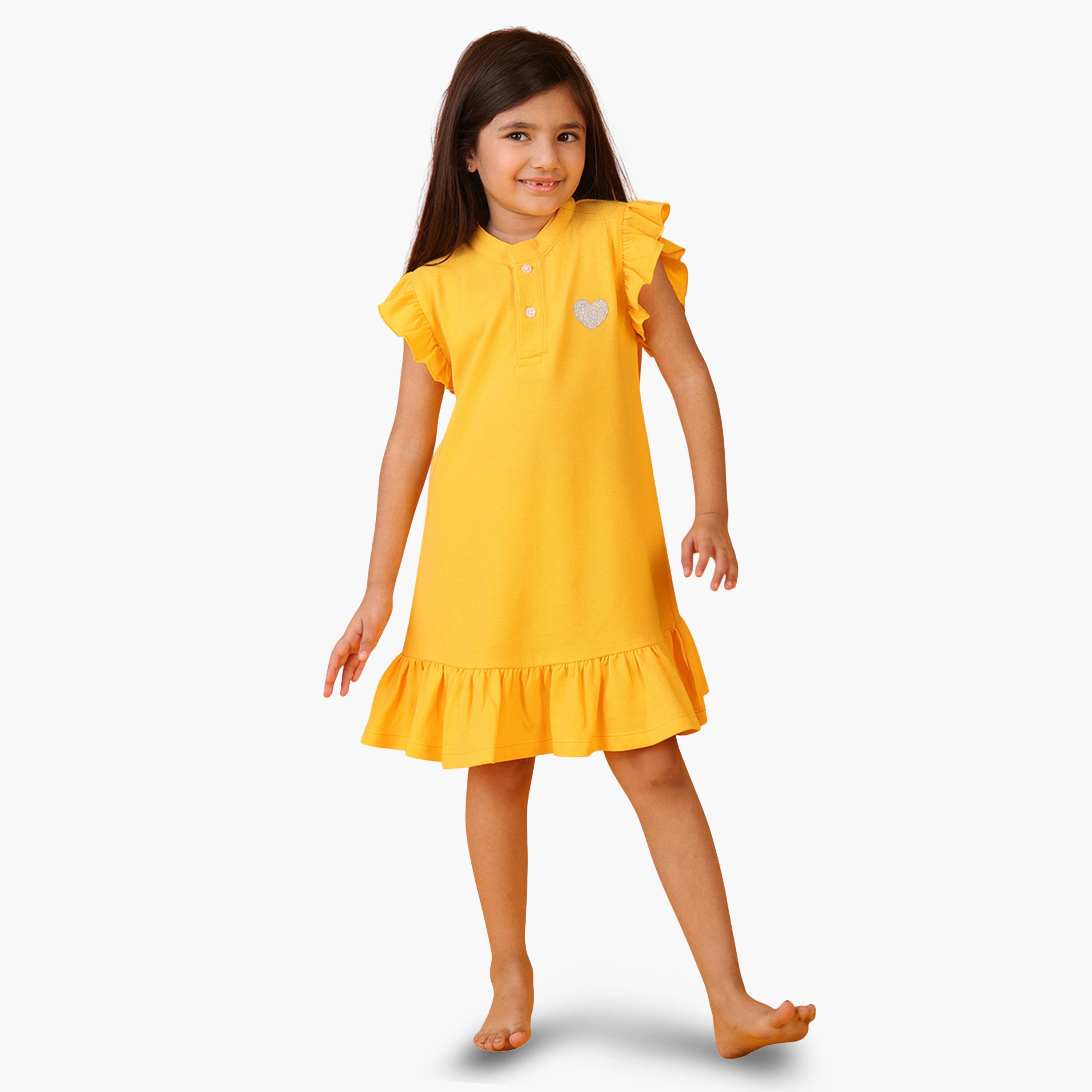 فستان كاجوال منمق بالجليتر مع أكمام فلوتر-girls-clothing-dressesandjumpsuits-image-1