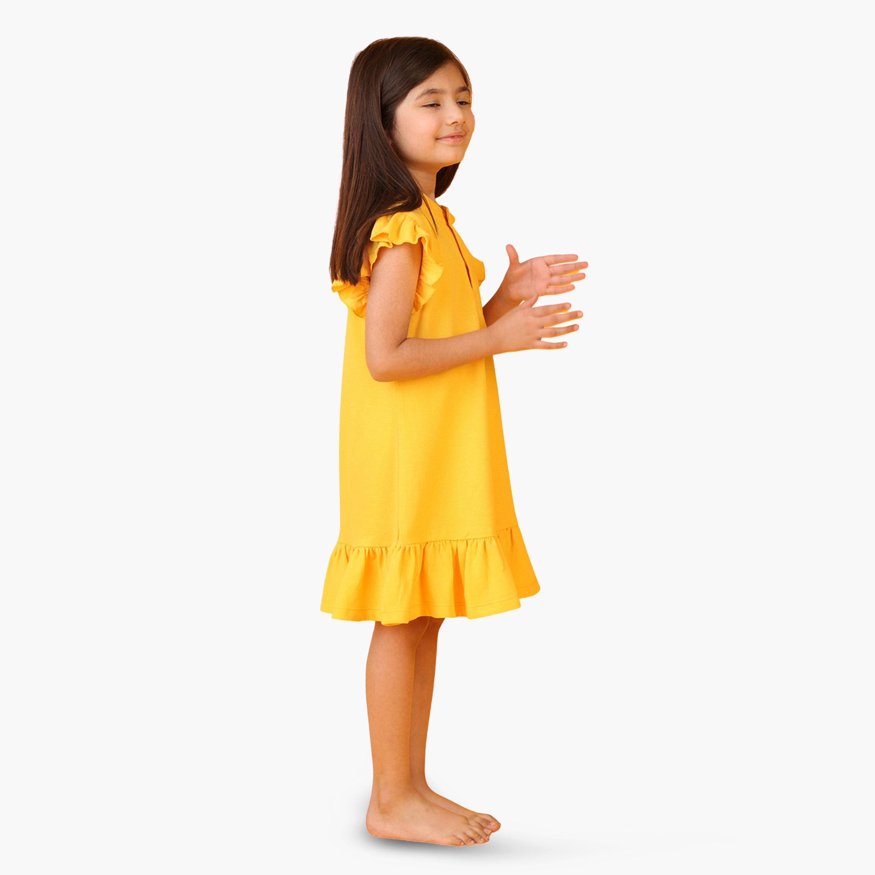 فستان كاجوال منمق بالجليتر مع أكمام فلوتر-girls-clothing-dressesandjumpsuits-image-2