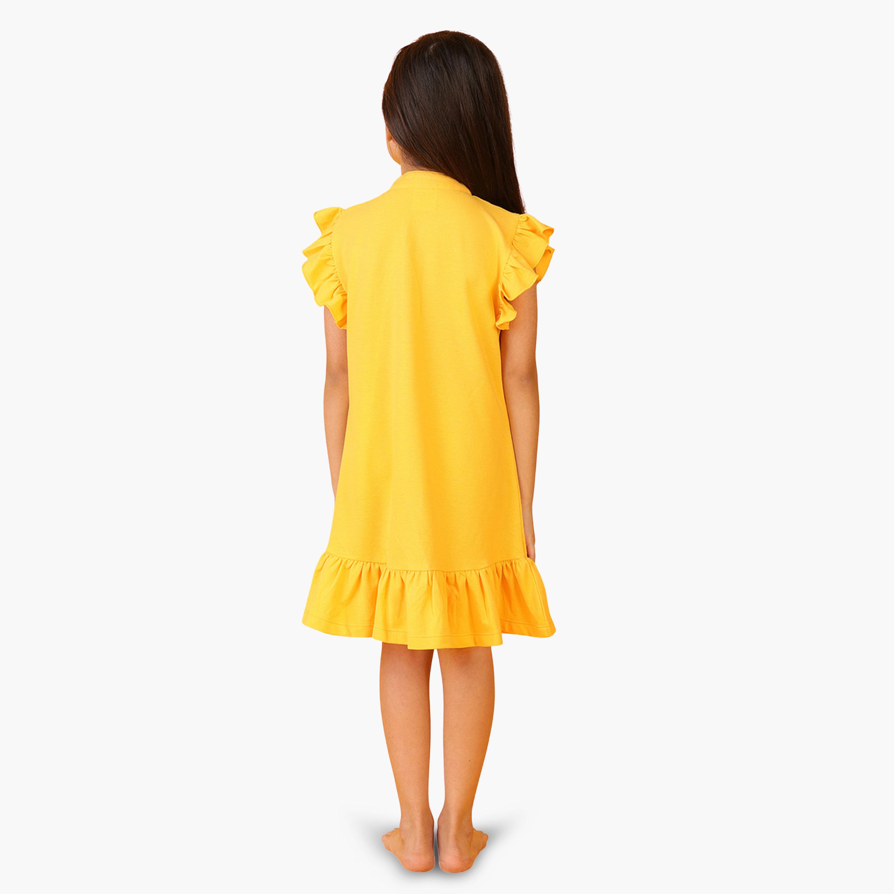 فستان كاجوال منمق بالجليتر مع أكمام فلوتر-girls-clothing-dressesandjumpsuits-image-3