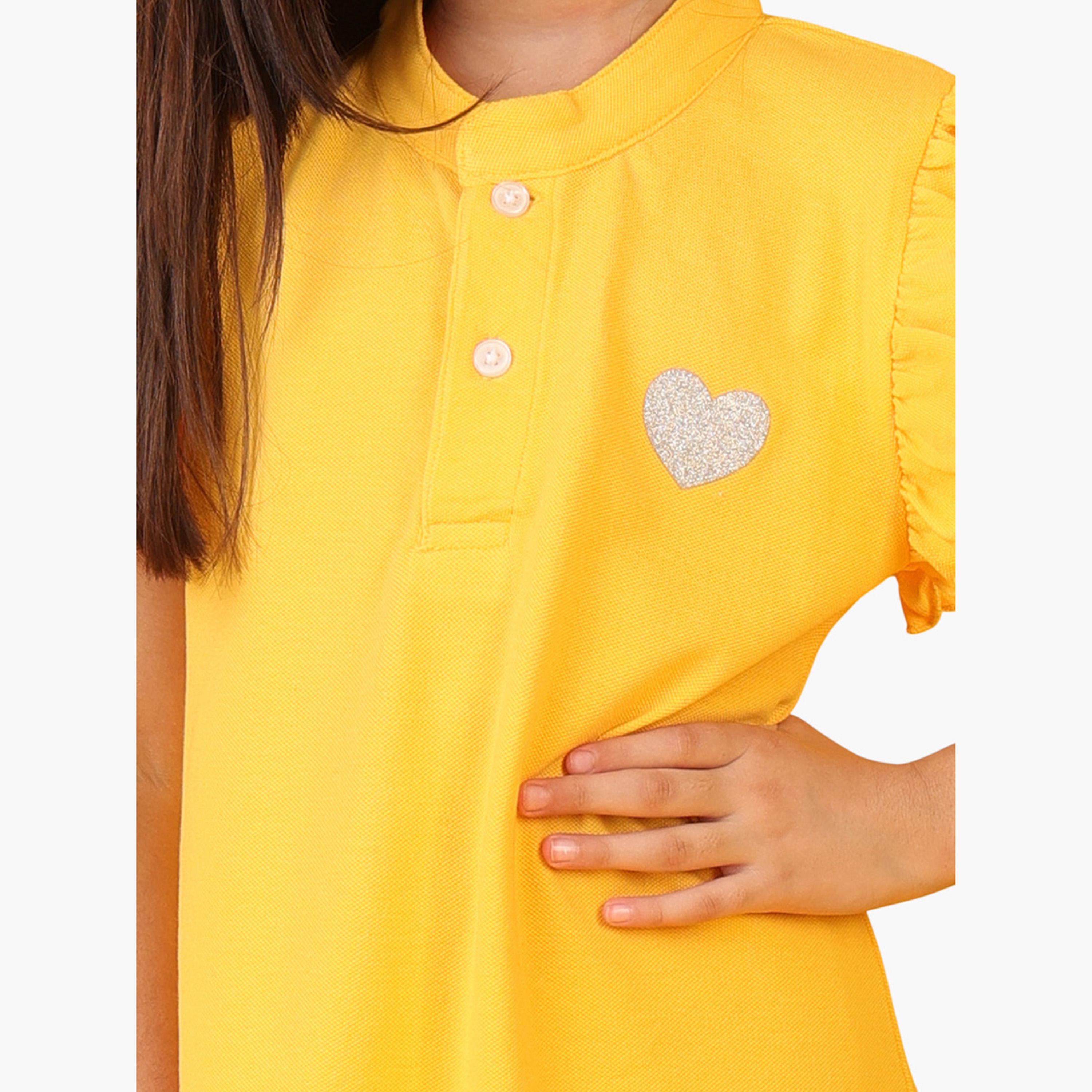 فستان كاجوال منمق بالجليتر مع أكمام فلوتر-girls-clothing-dressesandjumpsuits-image-4