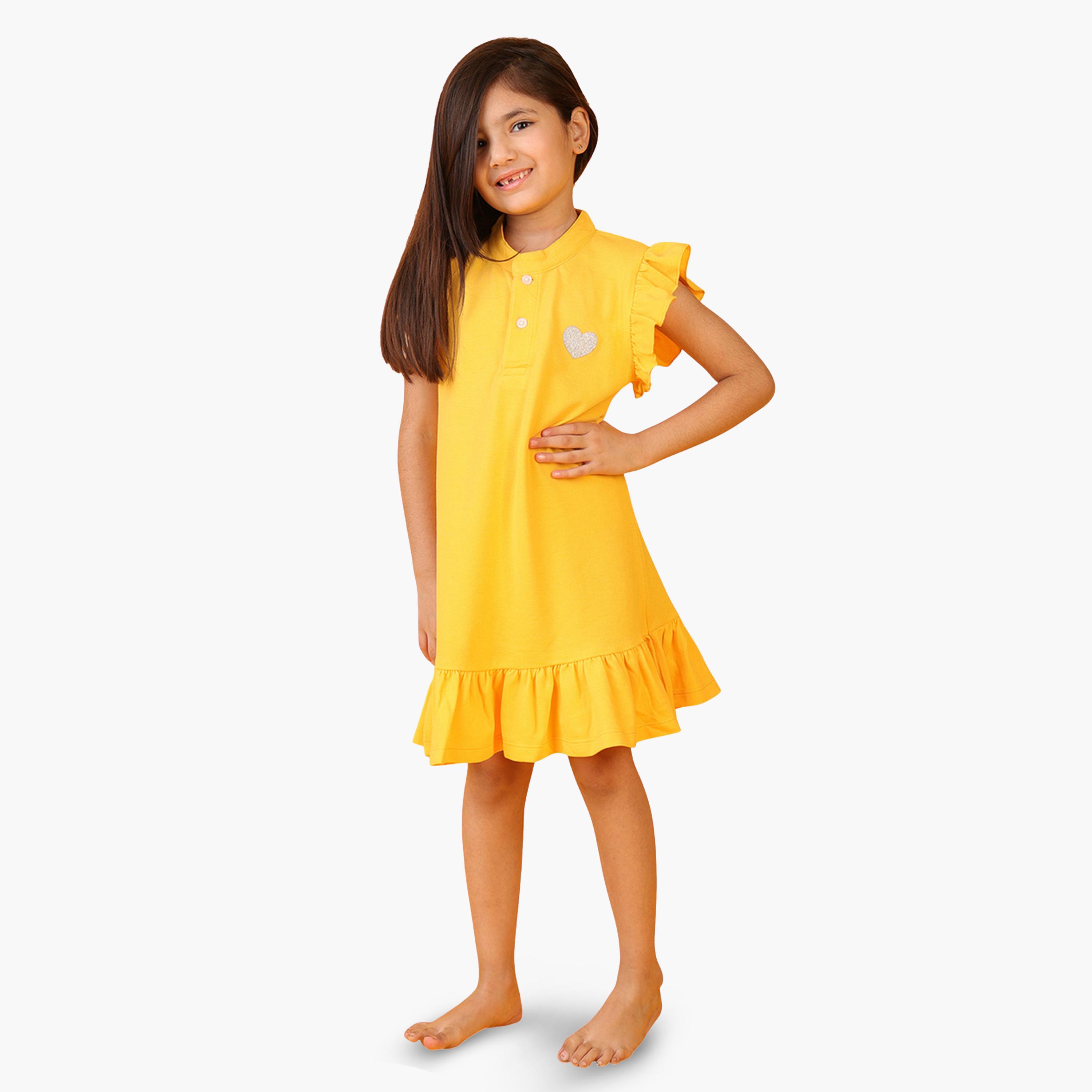 فستان كاجوال منمق بالجليتر مع أكمام فلوتر-girls-clothing-dressesandjumpsuits-image-5