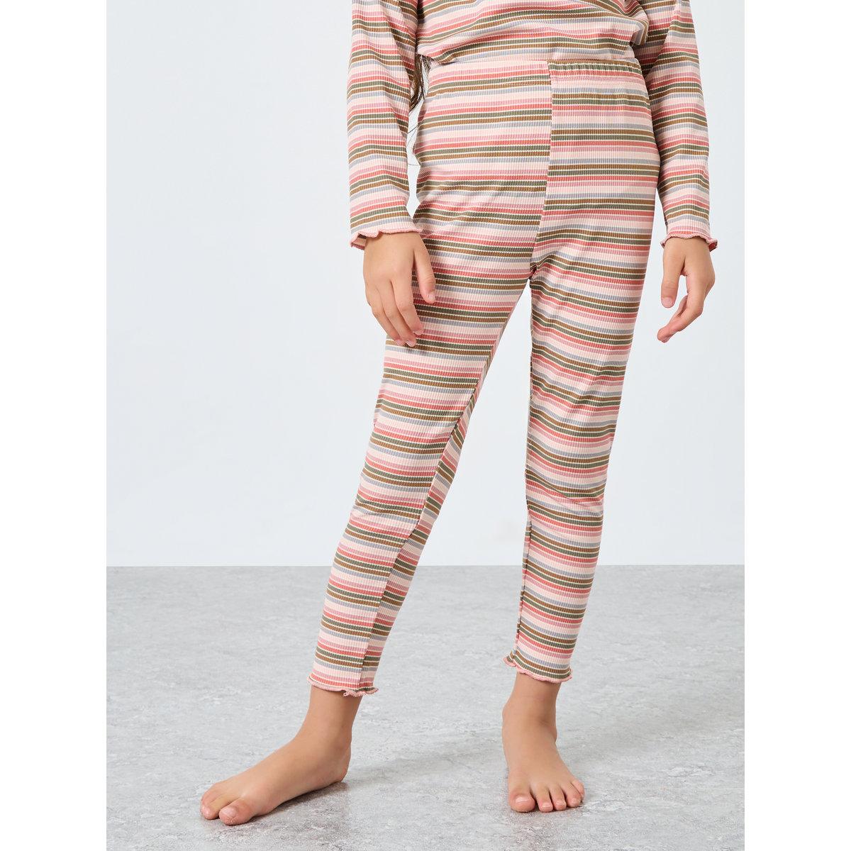 Styli Girls Striped Ribbed Top and Pyjama Set-girls-clothing-nightwear-image-6