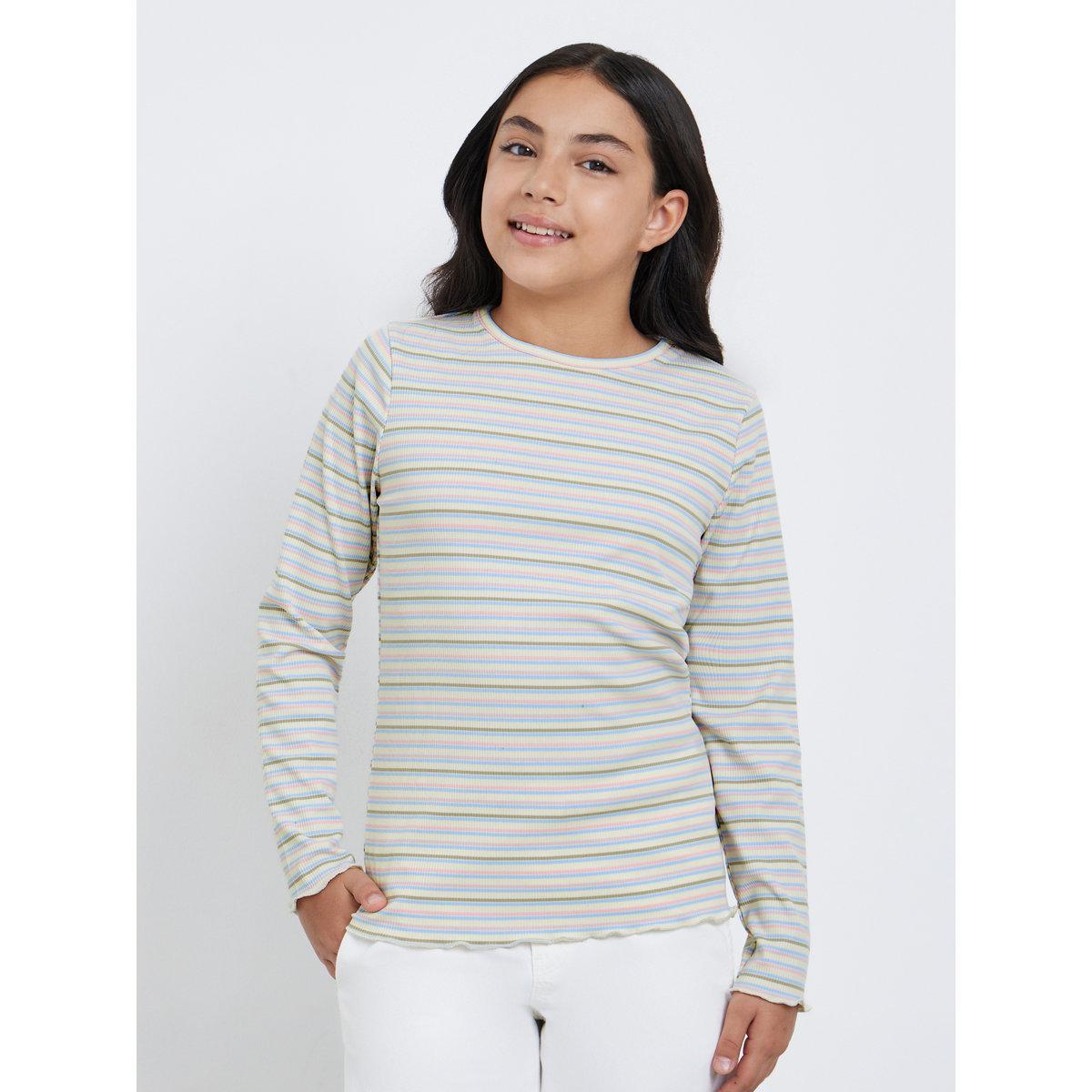Styli Multi Striped Ribbed Long Sleeve T-Shirt-girls-clothing-tshirts-image-1