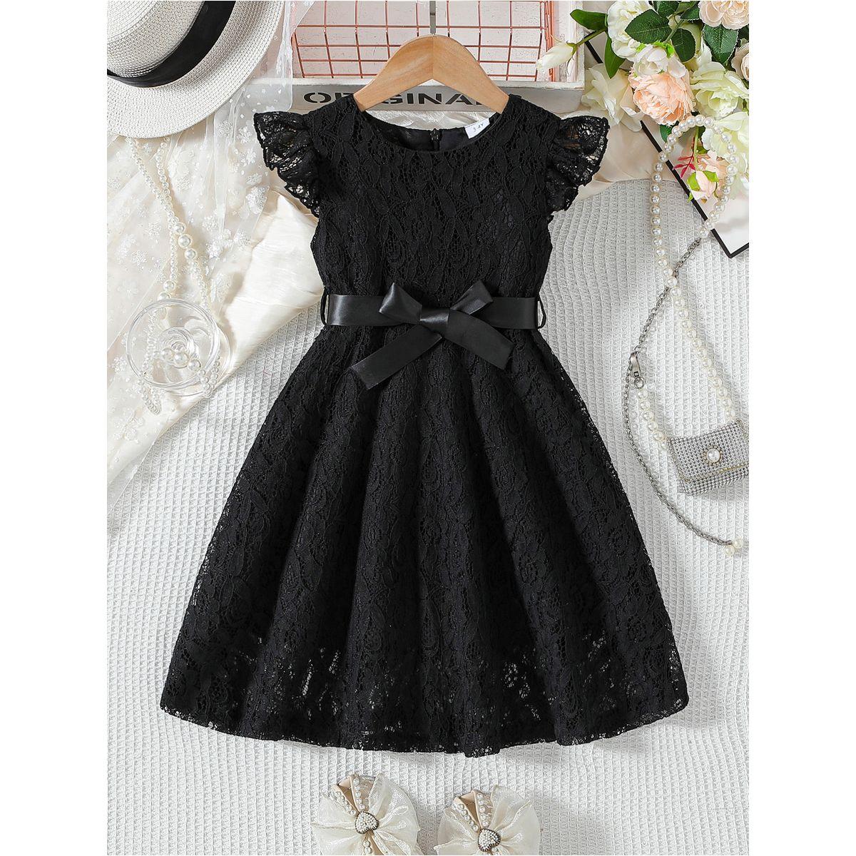 Styli Lace Ruffled Sleeve Bow Detail Knee Length Dress-girls-clothing-dressesandjumpsuits-image-1