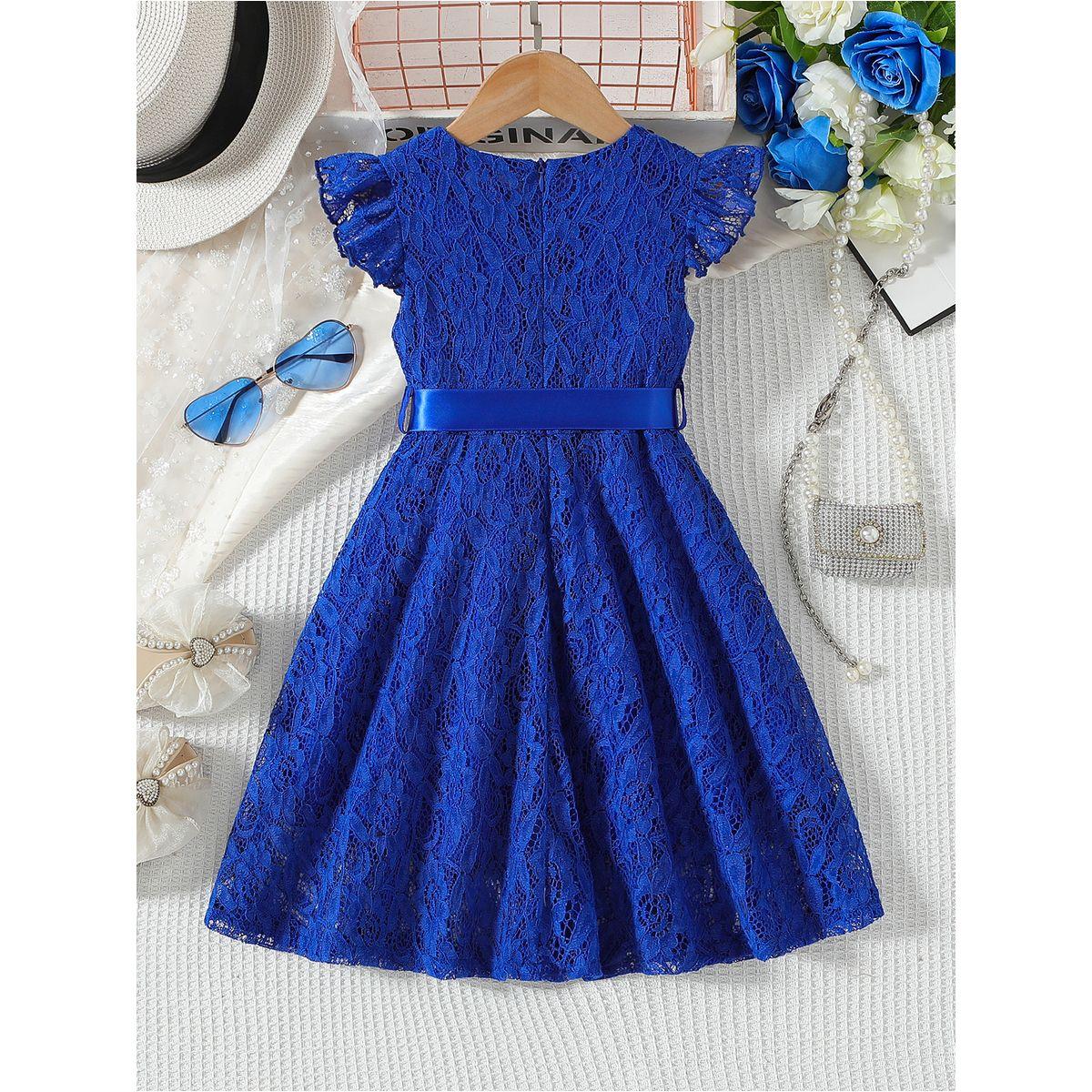 Styli Lace Round Neck Bow Detail Ruffle Hem Knee Length Dress-girls-clothing-dressesandjumpsuits-image-2