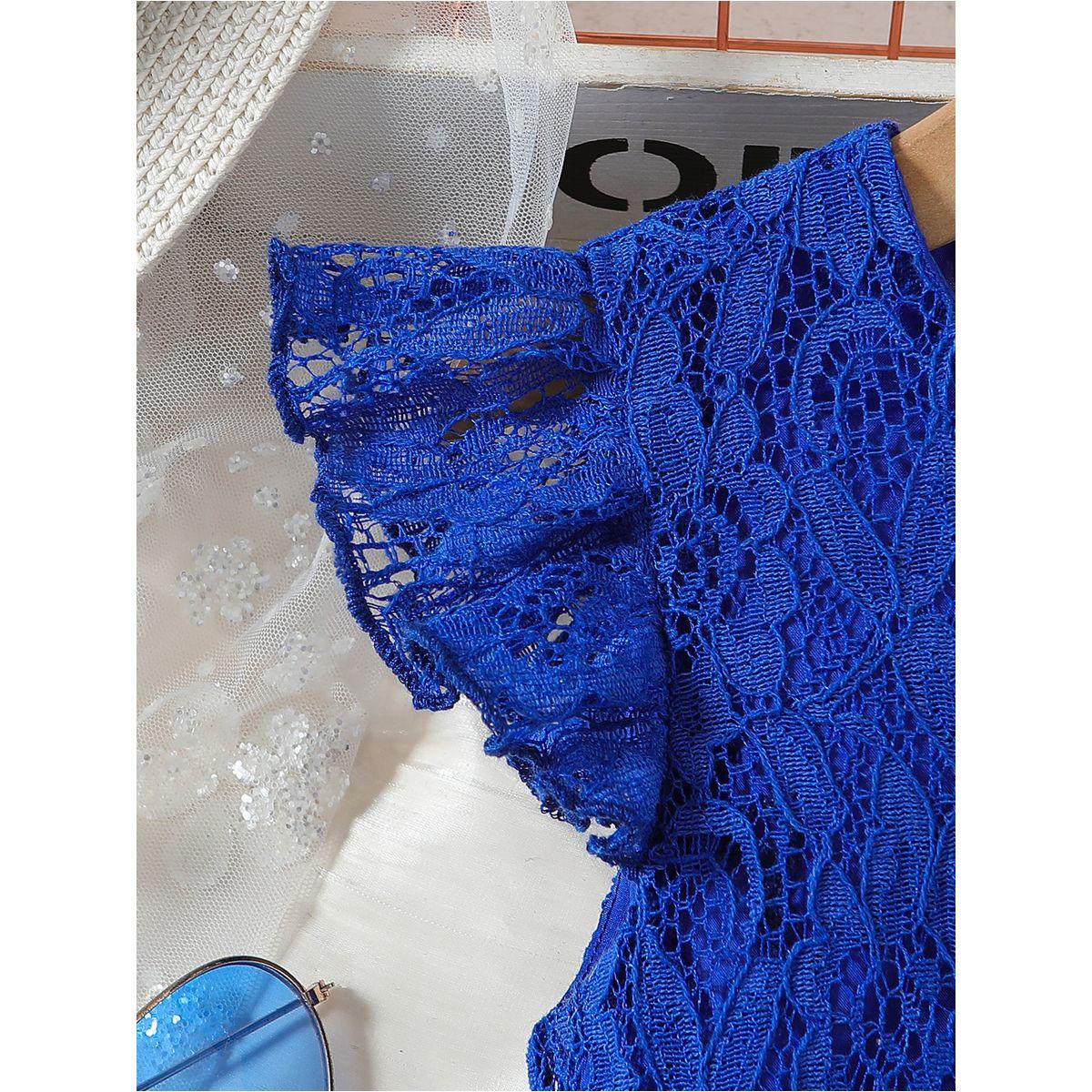 Styli Lace Round Neck Bow Detail Ruffle Hem Knee Length Dress-girls-clothing-dressesandjumpsuits-image-4