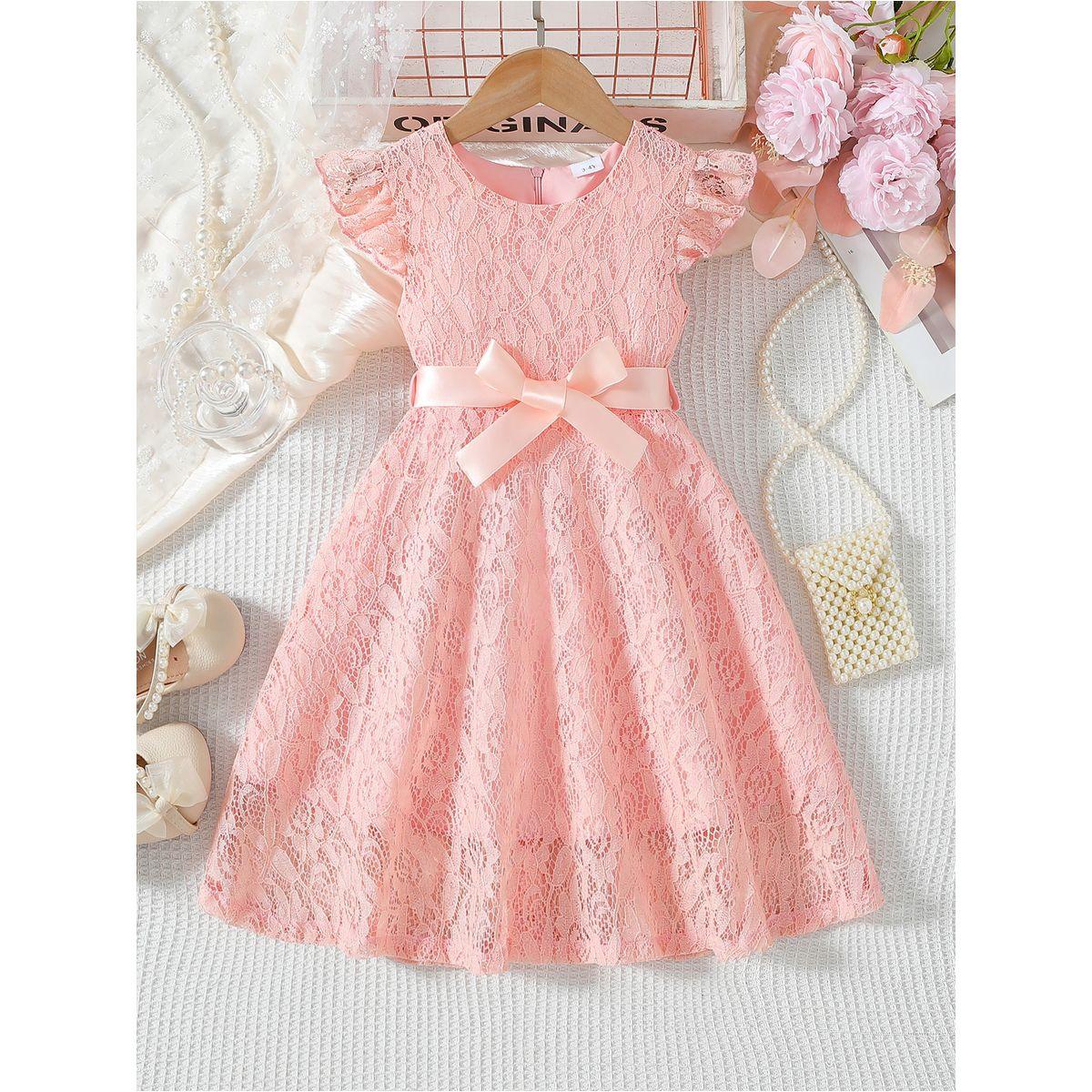فستان بطول الركبة بتداخلات دانتيل وتفاصيل فيونكة-girls-clothing-dressesandjumpsuits-image-1