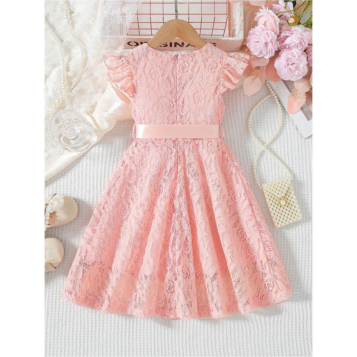 فستان بطول الركبة بتداخلات دانتيل وتفاصيل فيونكة-girls-clothing-dressesandjumpsuits-image-2