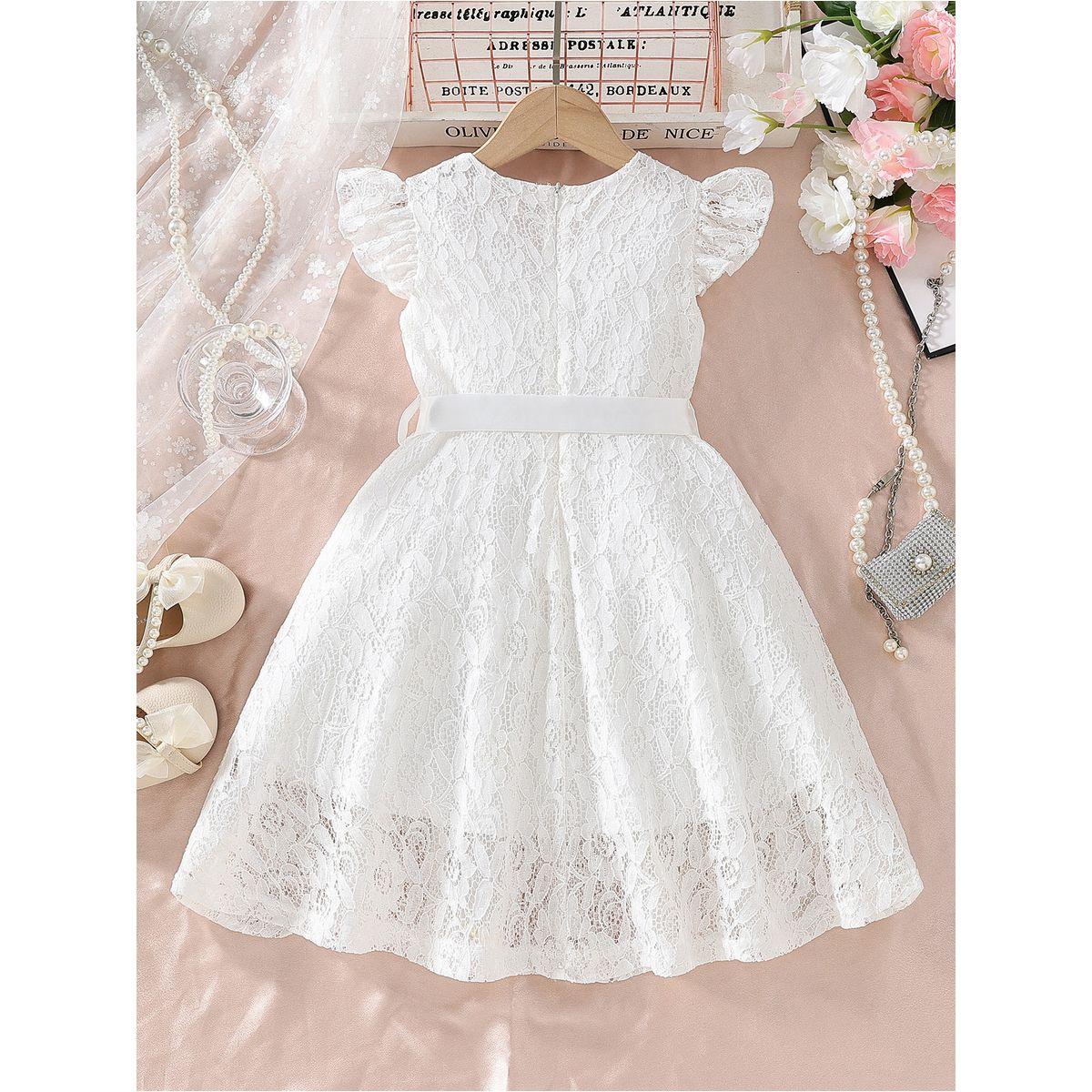 Styli Lace Ruffled Sleeve Bow Detail Knee Length Dress-girls-clothing-dressesandjumpsuits-image-2