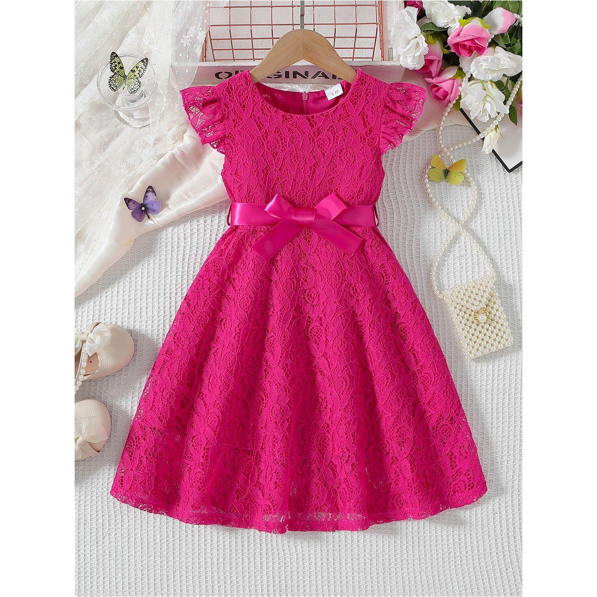 فستان بطول الركبة وتفاصيل دانتيل مع حافة كشكش-girls-clothing-dressesandjumpsuits-image-1