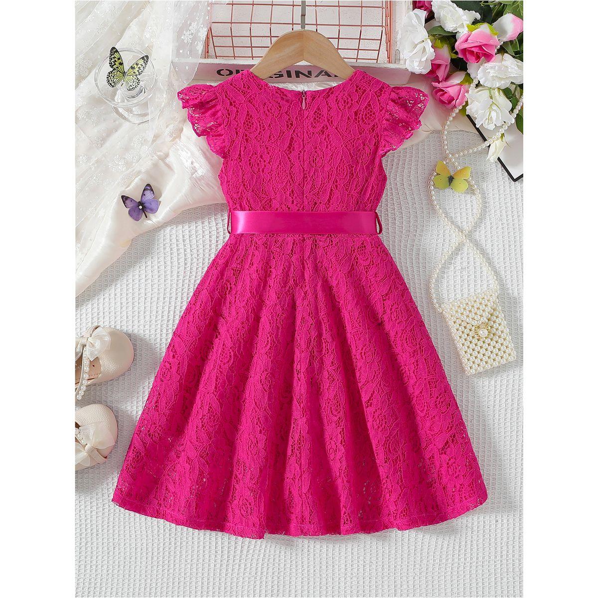 فستان بطول الركبة وتفاصيل دانتيل مع حافة كشكش-girls-clothing-dressesandjumpsuits-image-2