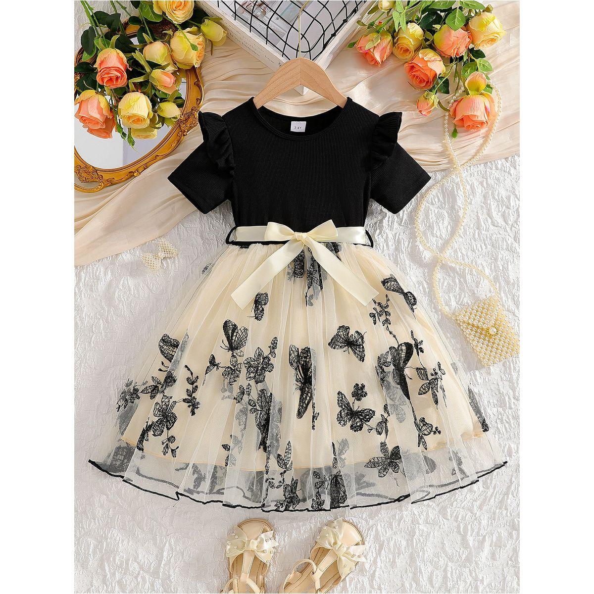 فستان بطول الركبة بتفاصيل فيونكة مع حافة كشكش-girls-clothing-dressesandjumpsuits-image-1