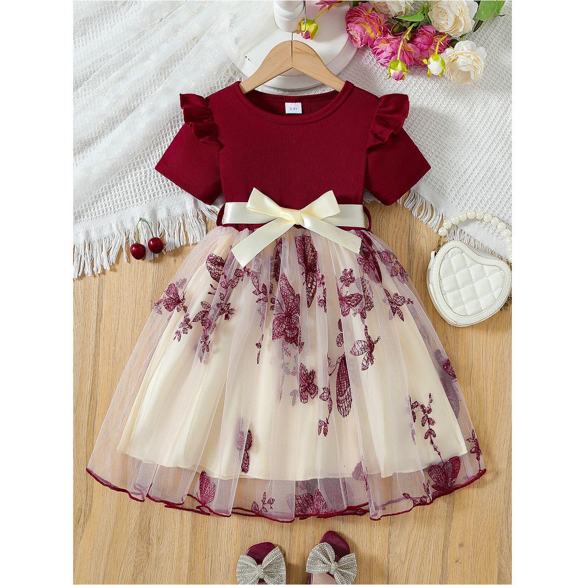 فستان بطول الركبة بتفاصيل فيونكة مع حافة كشكش-girls-clothing-dressesandjumpsuits-image-1