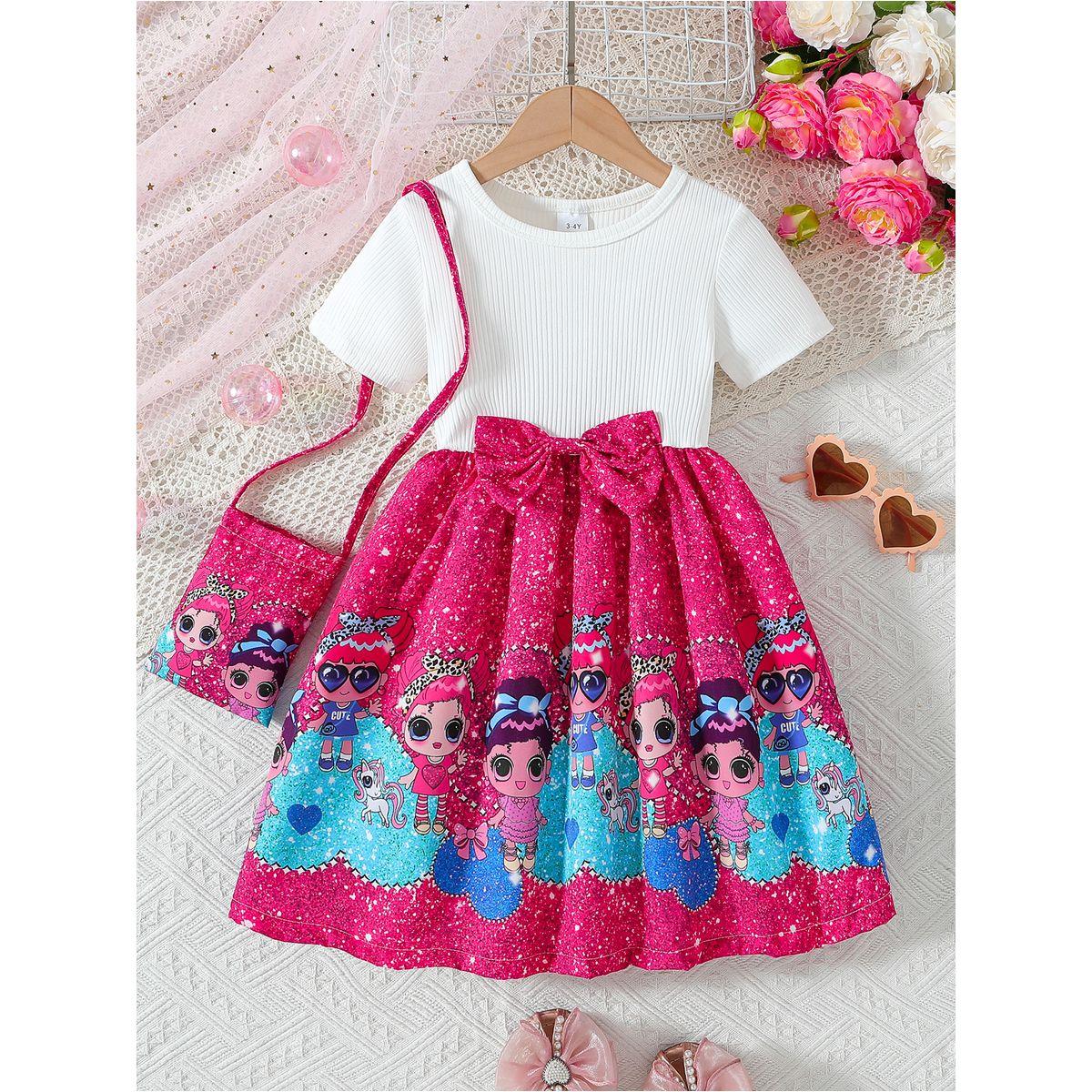 Styli Embellished Color Block Round Neck Knee-Length Dress with Bag-girls-clothing-dressesandjumpsuits-image-1
