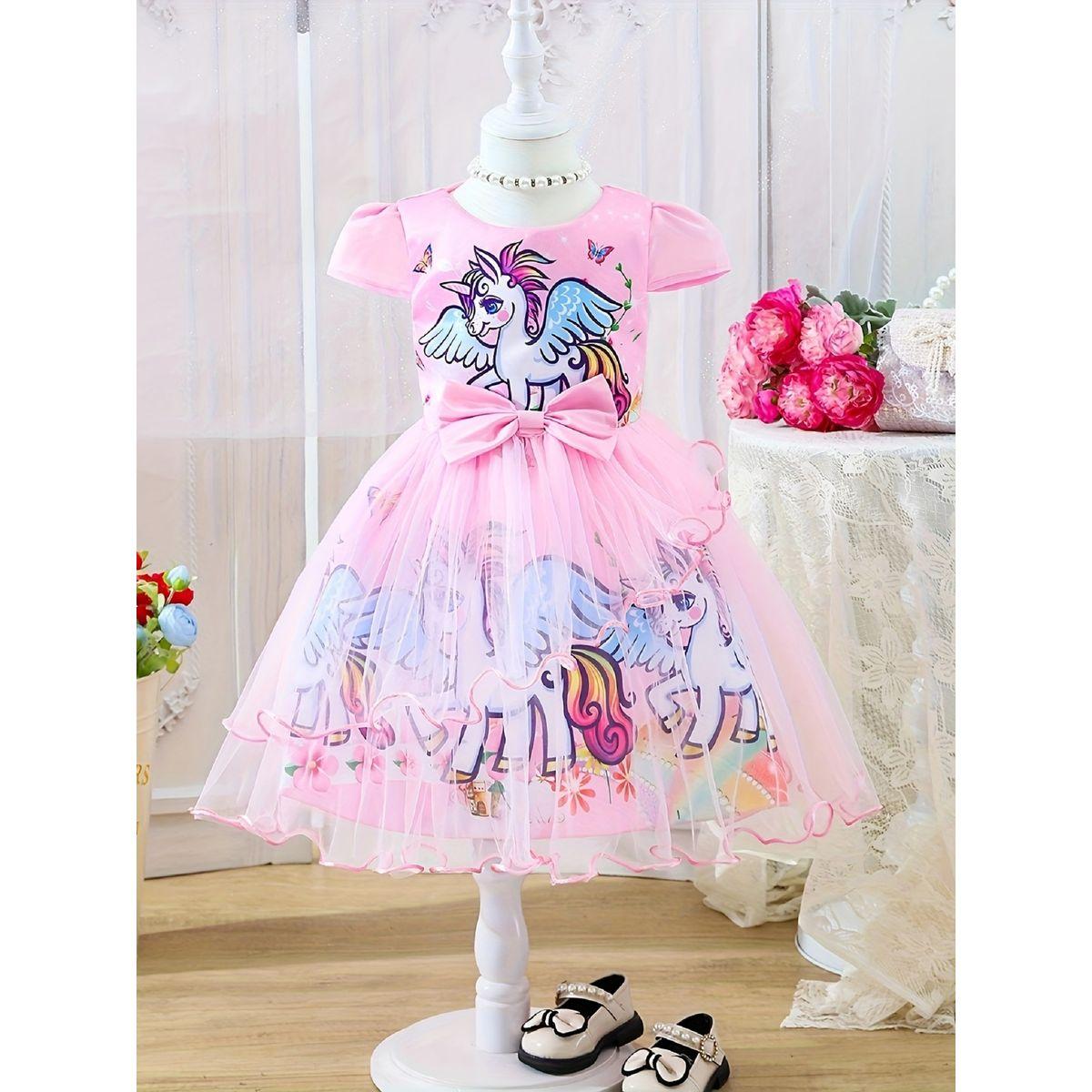 Styli Graphic Print Puff Sleeve Bow Detail Knee Length Dress-girls-clothing-dressesandjumpsuits-image-1