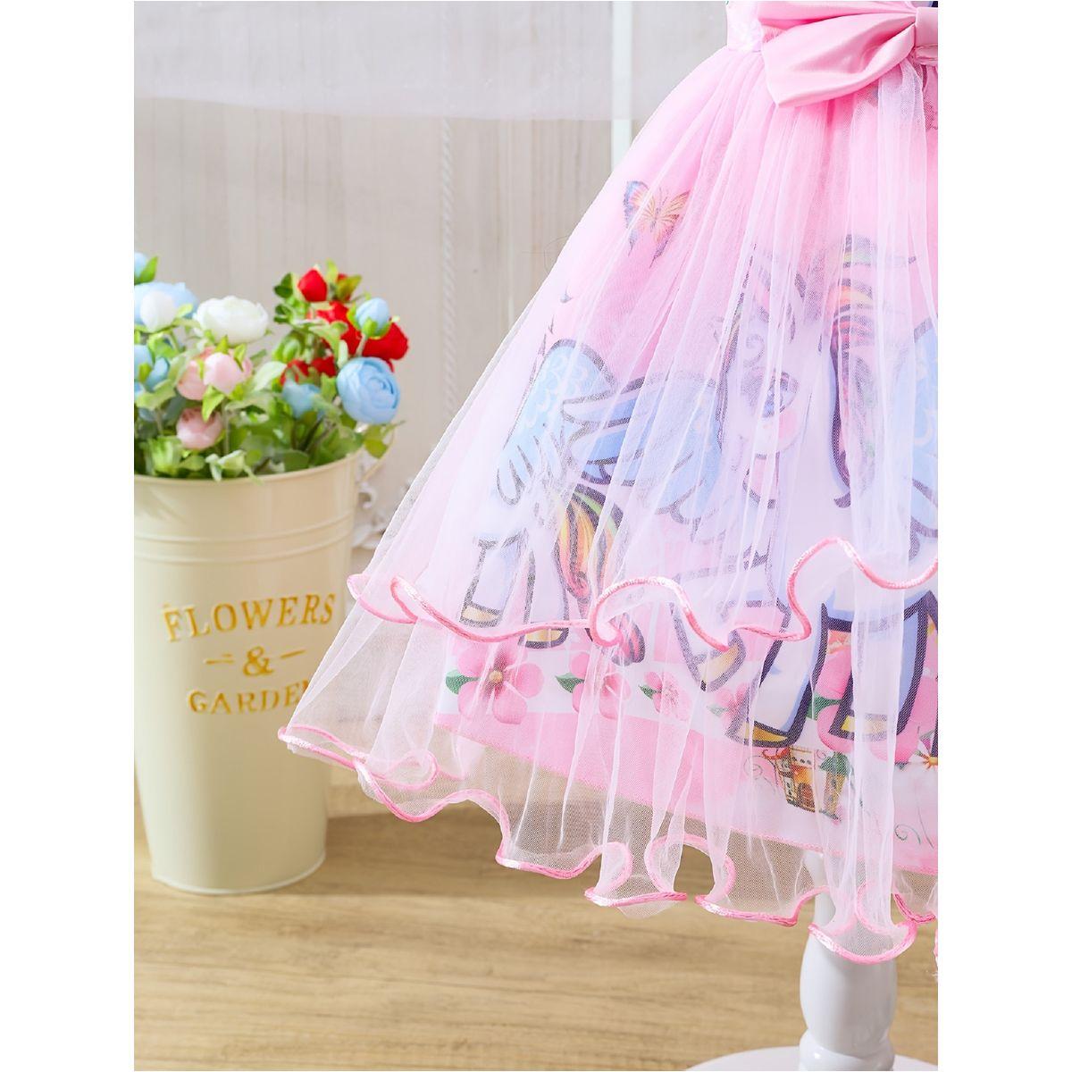 Styli Graphic Print Puff Sleeve Bow Detail Knee Length Dress-girls-clothing-dressesandjumpsuits-image-4