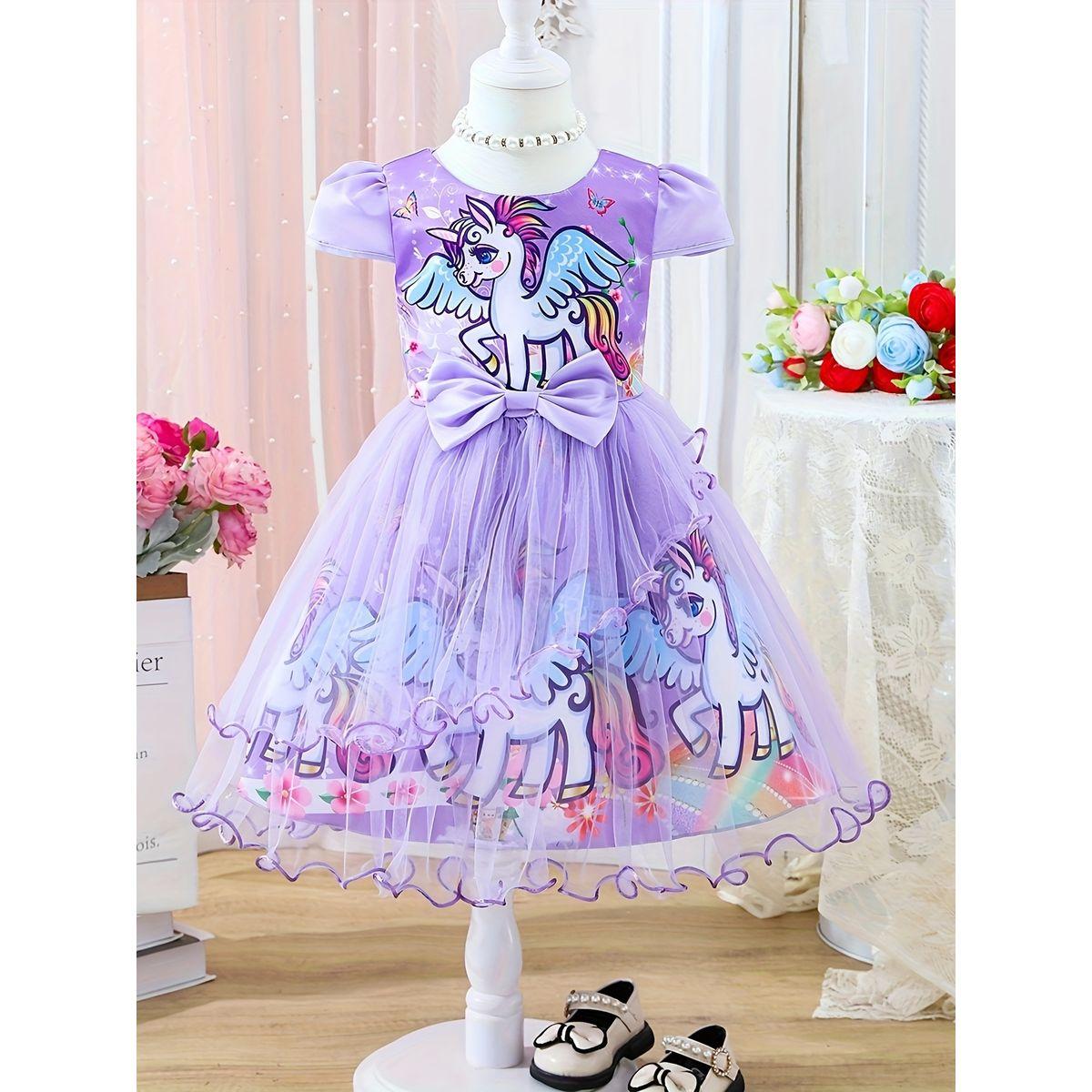 Styli Graphic Print Bow Detail Ruffle Hem Knee Length Dress-girls-clothing-dressesandjumpsuits-image-1