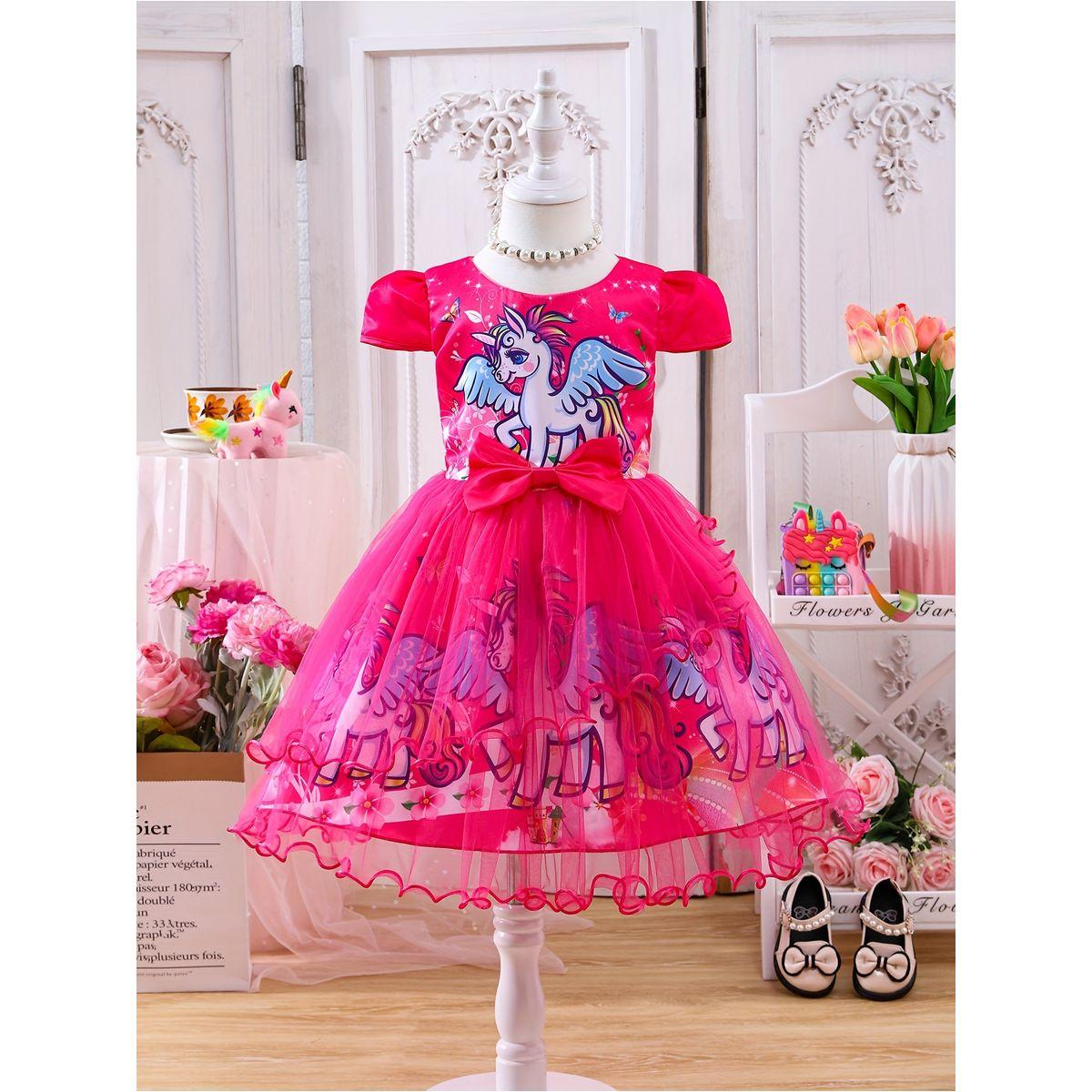 Styli Graphic Print Puff Sleeve Bow Detail Knee Length Dress-girls-clothing-dressesandjumpsuits-image-1