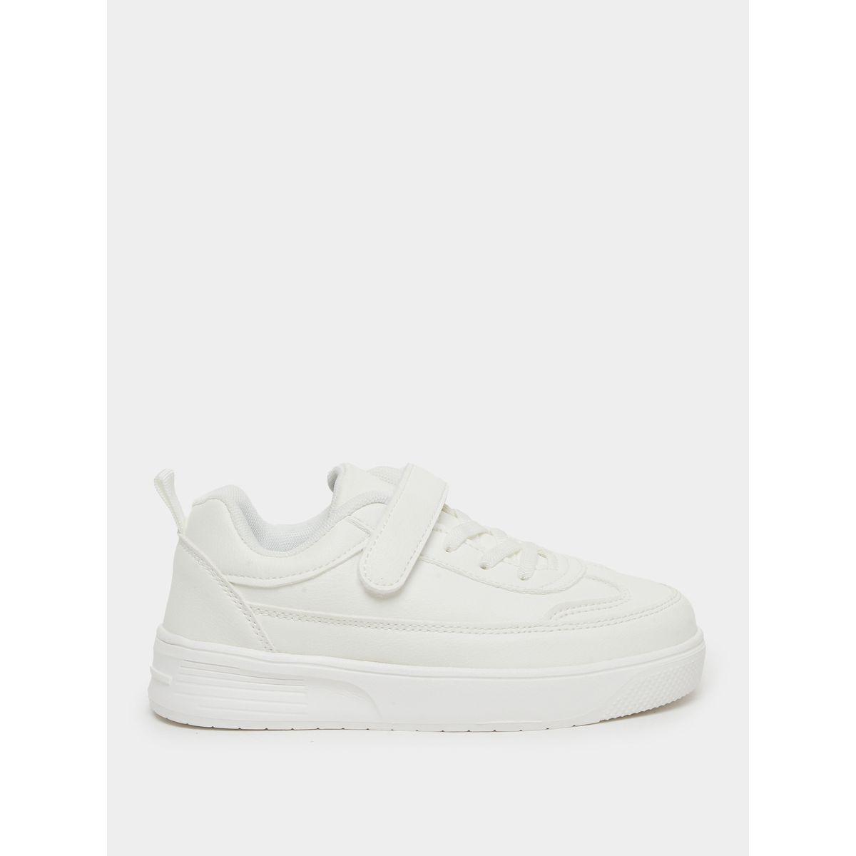 Styli Unisex White Textured Sneakers with Hook and Lace-girls-shoes-sneakers-image-1