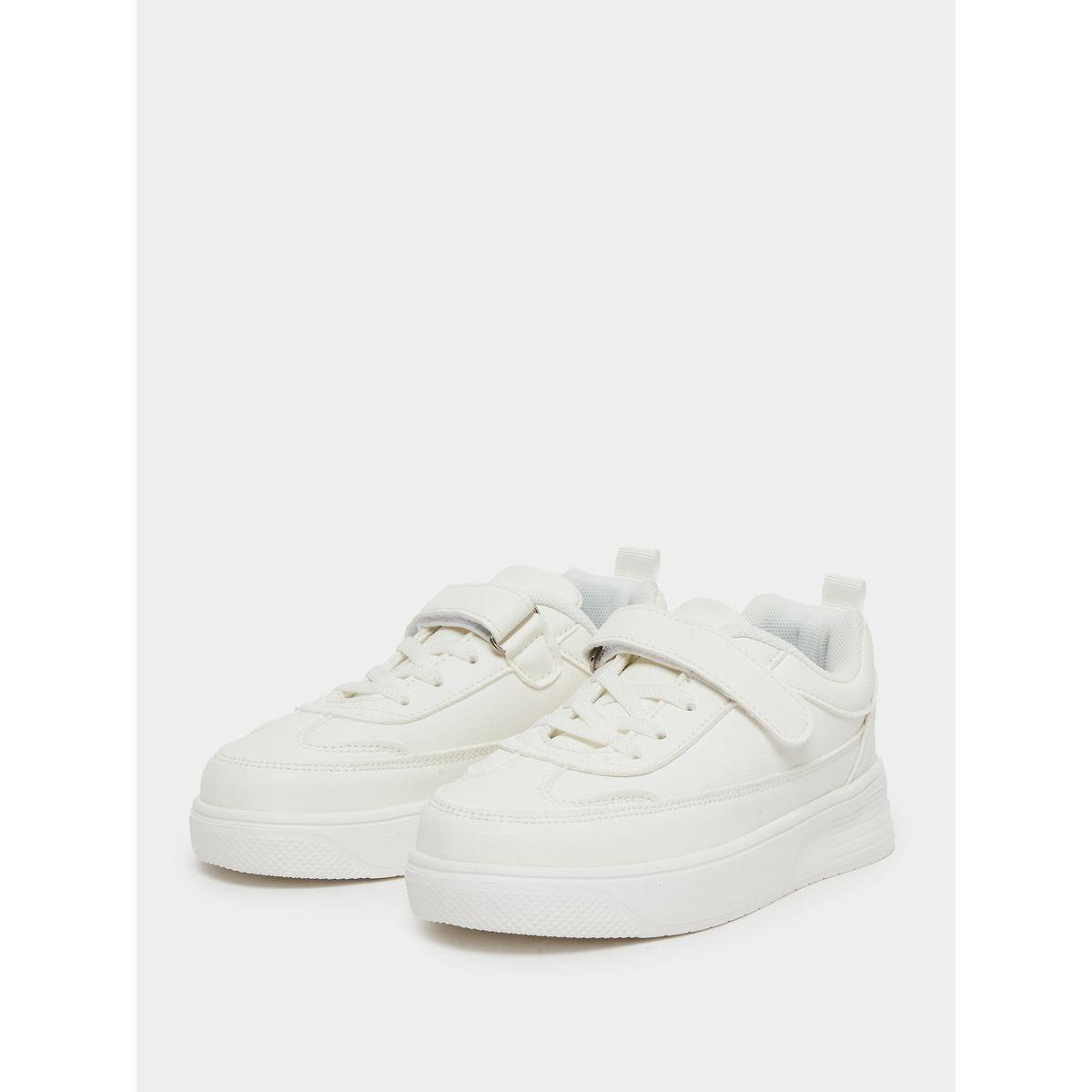 Styli Unisex White Textured Sneakers with Hook and Lace-girls-shoes-sneakers-image-2