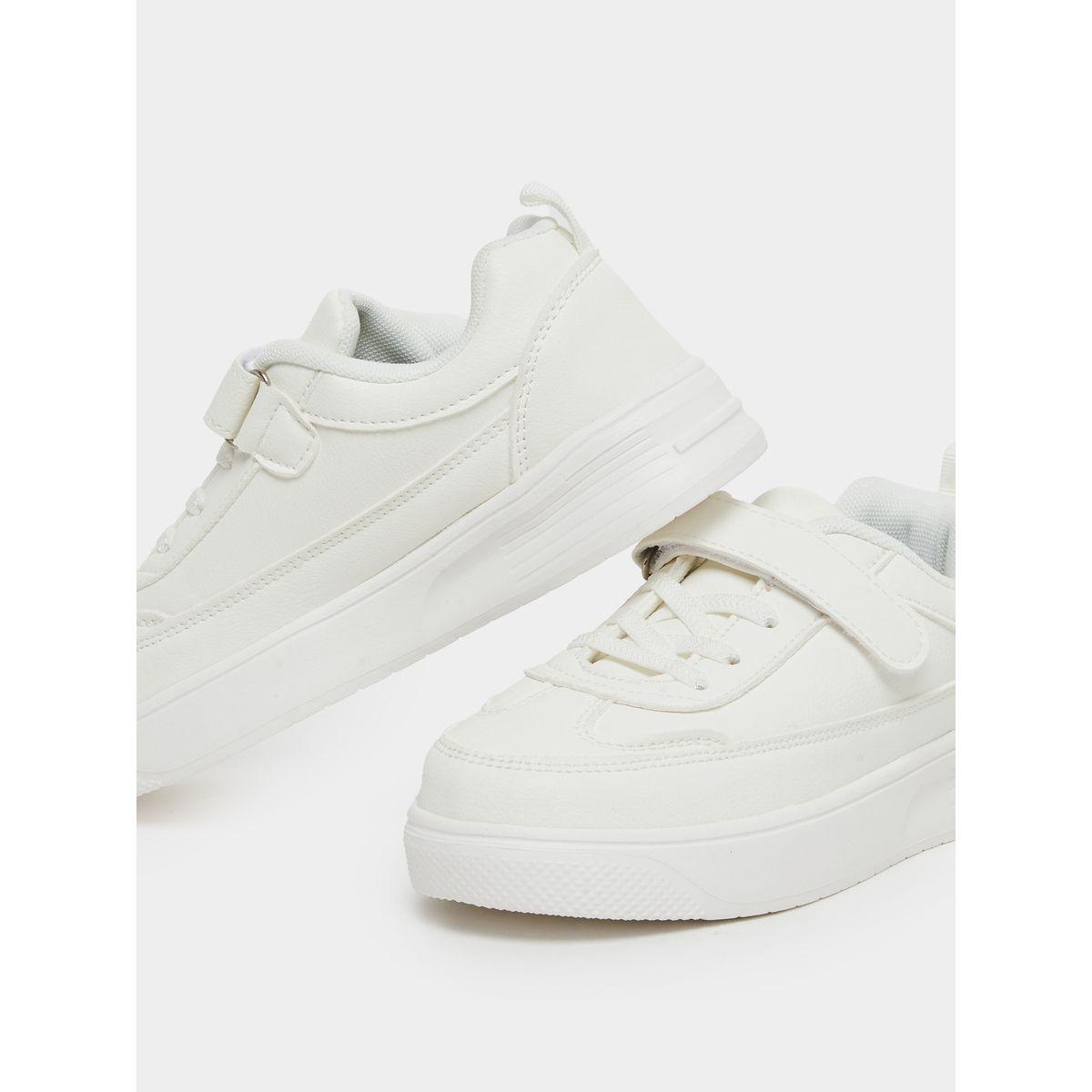 Styli Unisex White Textured Sneakers with Hook and Lace-girls-shoes-sneakers-image-3