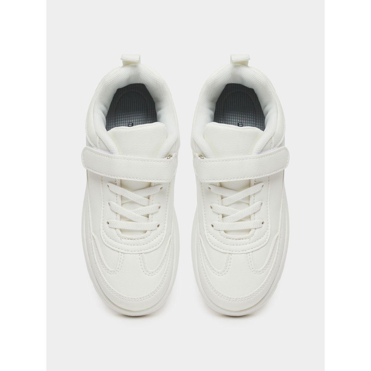 Styli Unisex White Textured Sneakers with Hook and Lace-girls-shoes-sneakers-image-5