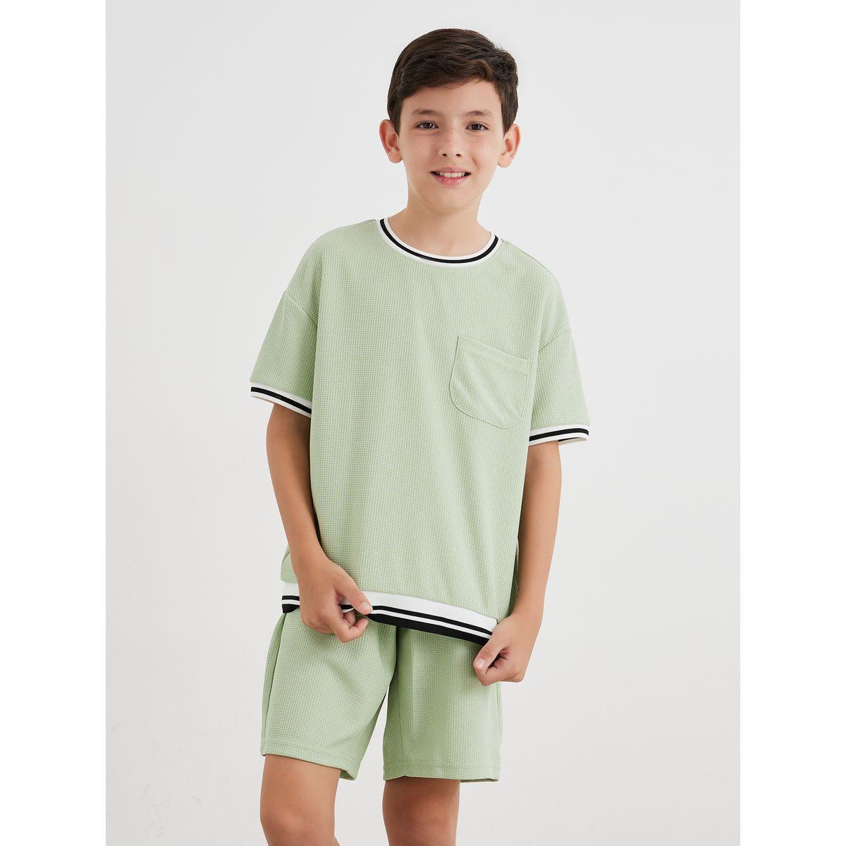 مجموعة من شورت وتيشيرت مضلع بتفاصيل محزوزة-boys-clothing-setsandcoords-image-3