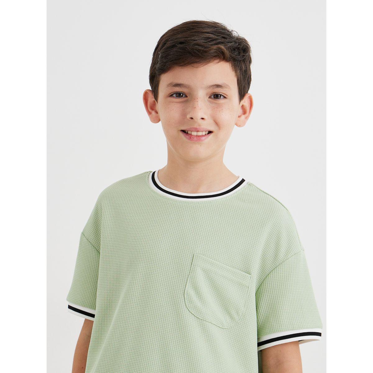 Styli Boys Green Contrast Ribbed Tipping T-Shirt and Shorts Set-boys-clothing-setsandcoords-image-4