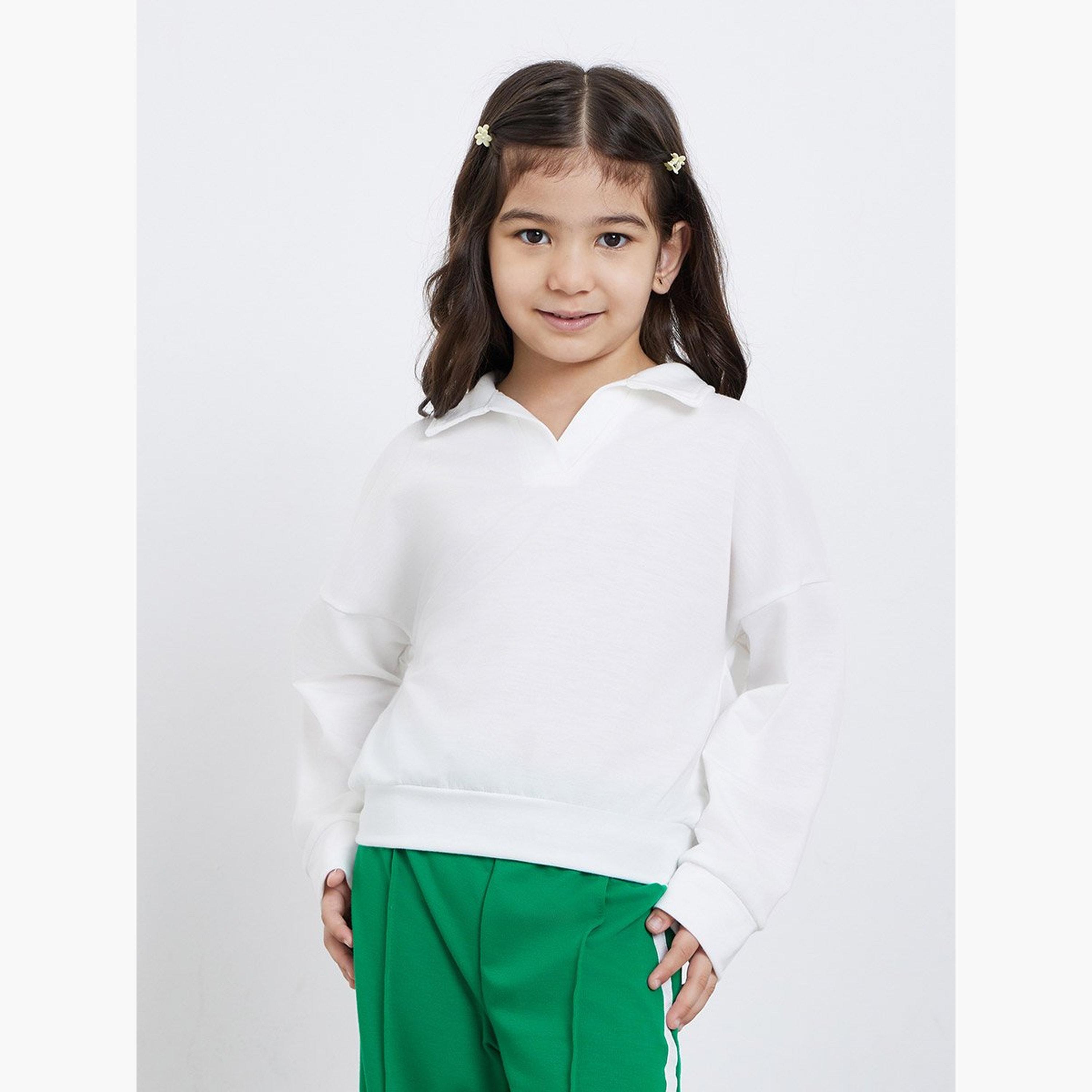 Styli Girls Solid Collared Top and Joggers Set-girls-clothing-setsandcoords-image-2
