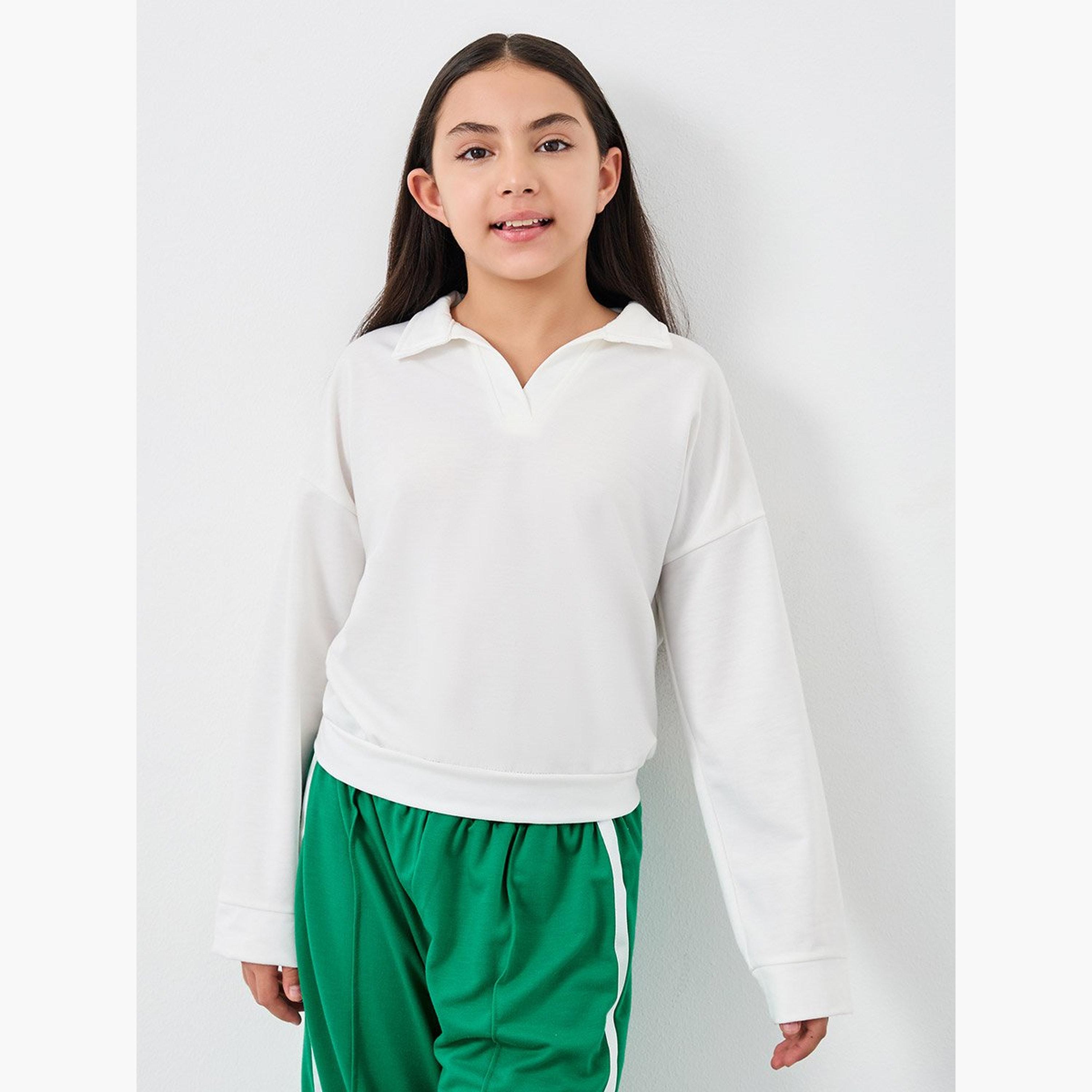 Styli Teen Solid Collared Top and Joggers Set-girls-clothing-setsandcoords-image-2