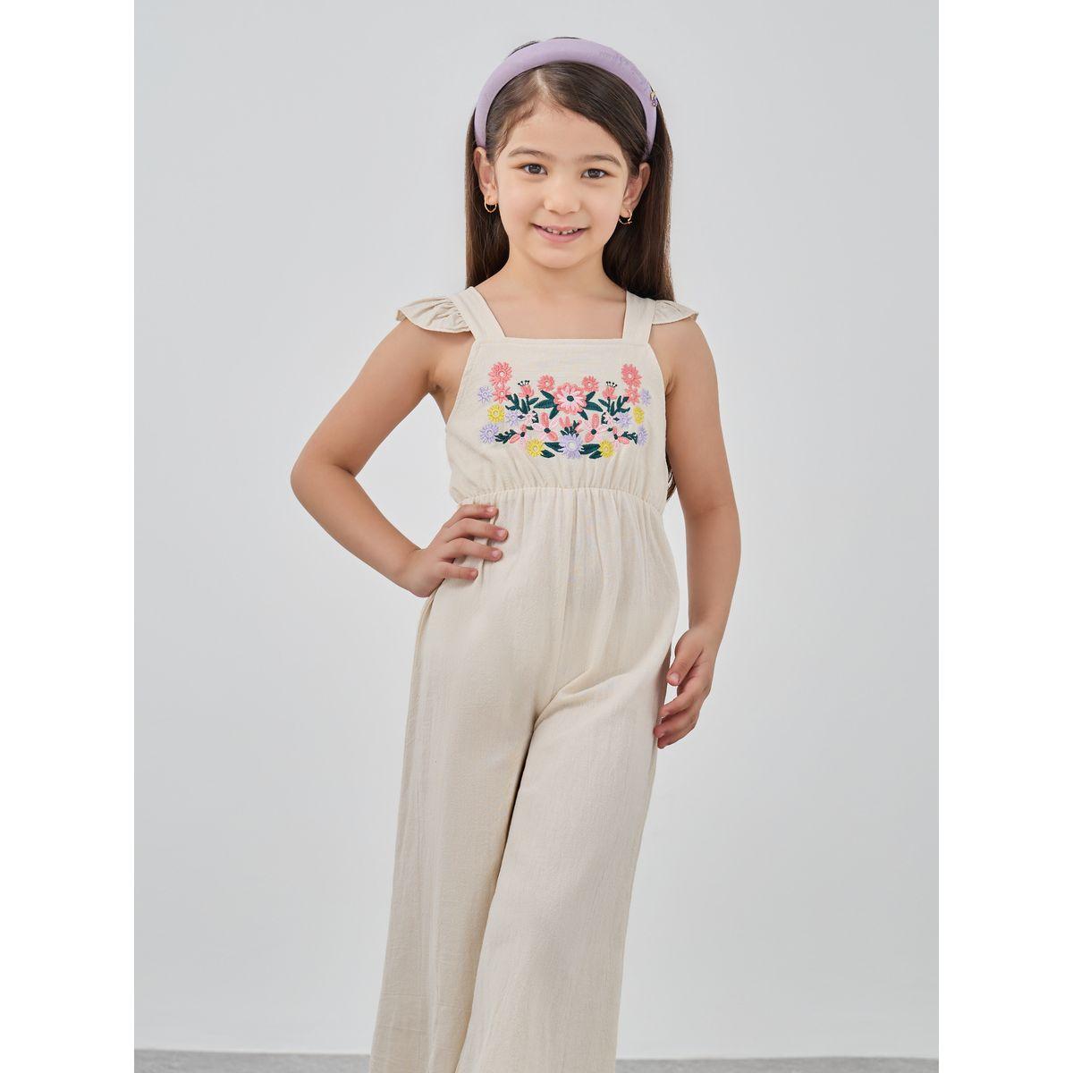 Styli Floral Embroidery Ruffle Hem Wide Leg Jumpsuit-girls-clothing-rompers-image-2