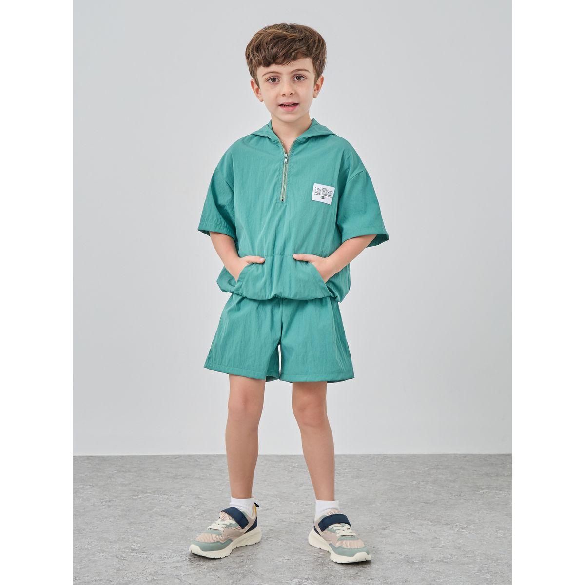Styli Hooded Zip Front Pocket Detail Top and Shorts Set-boys-clothing-setsandcoords-image-1