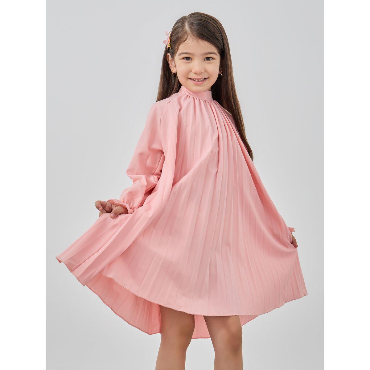 Styli High Neck Pleated Dress with Bow Detail-girls-clothing-dressesandjumpsuits-image-2