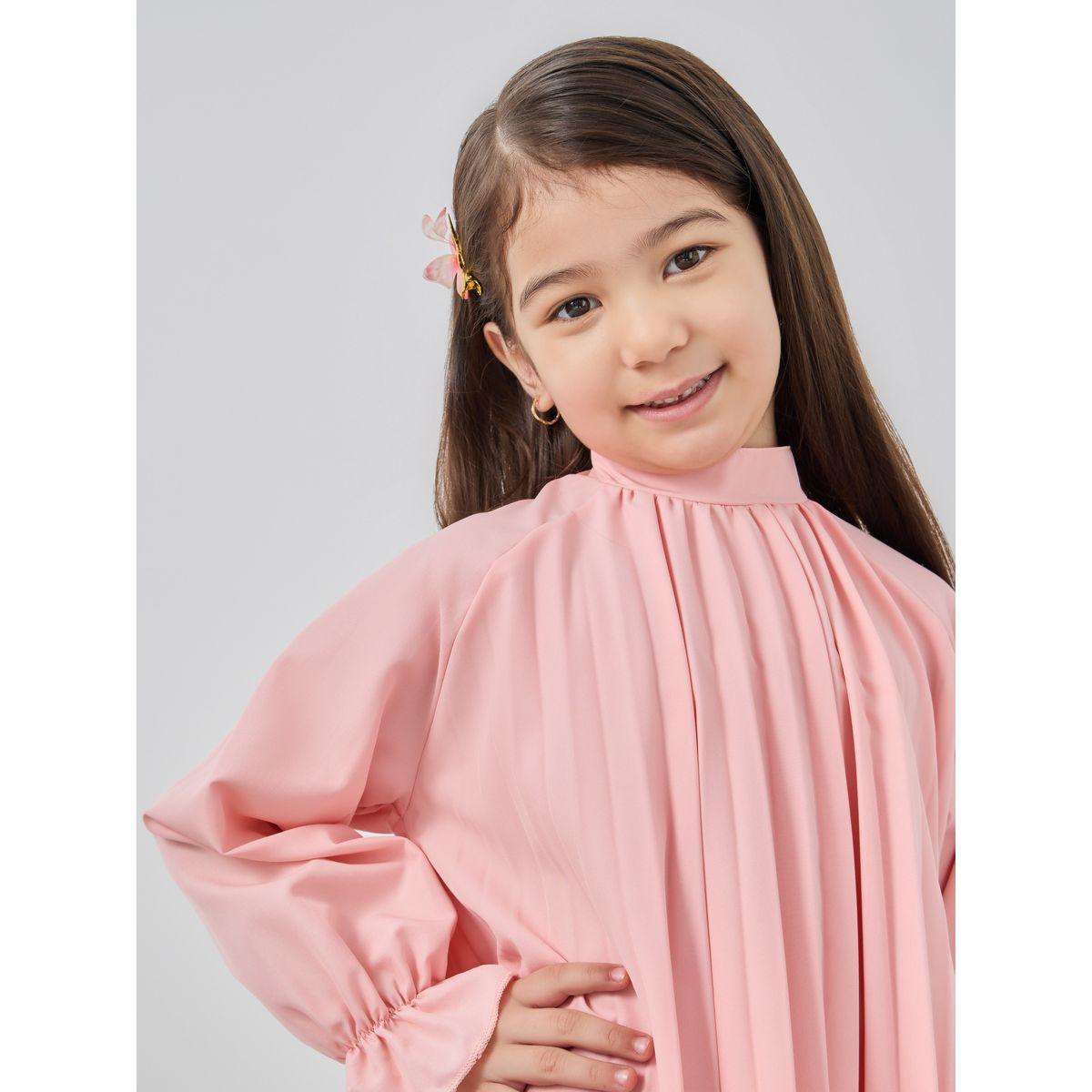 Styli High Neck Pleated Dress with Bow Detail-girls-clothing-dressesandjumpsuits-image-3