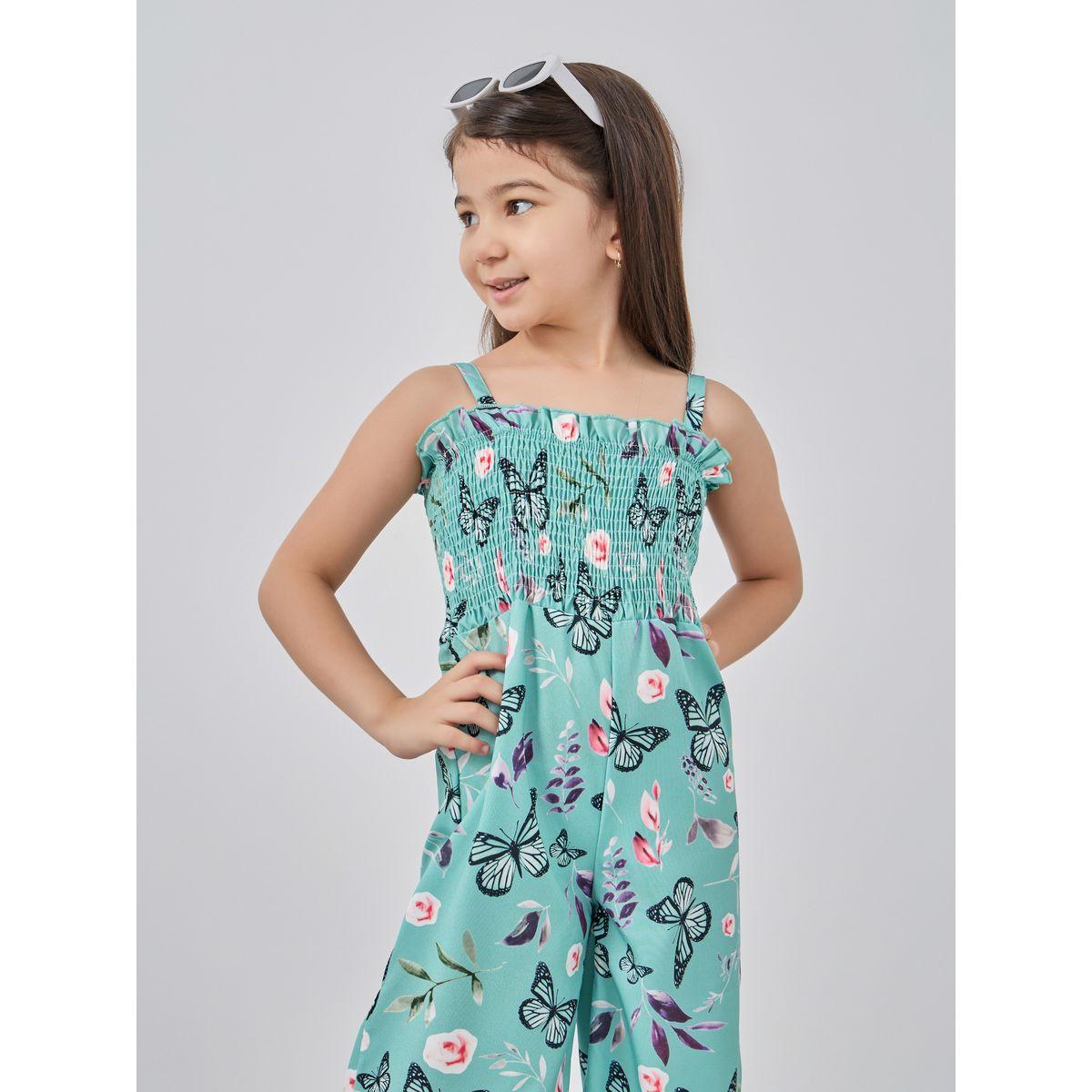Styli Green Butterfly Print Cami Wide Leg Jumpsuit-girls-clothing-rompers-image-2