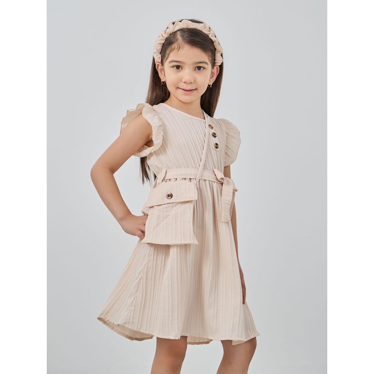 Styli Textured Tie Belt Dress with Sling Bag-girls-clothing-dressesandjumpsuits-image-2