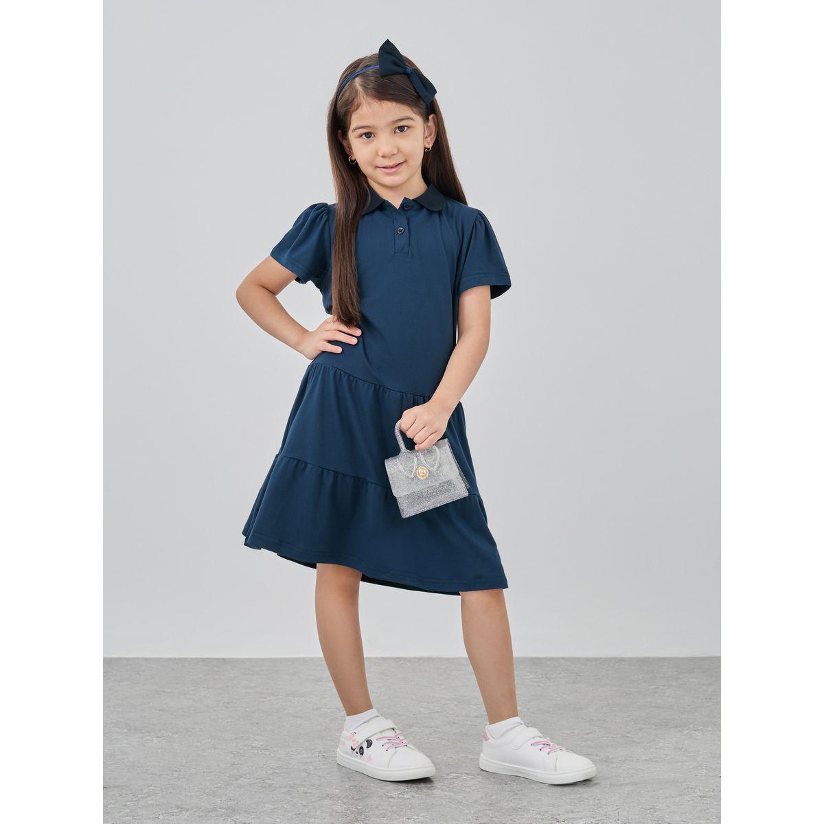 Styli Solid Polo Collar Tiered Dress-girls-clothing-dressesandjumpsuits-image-1