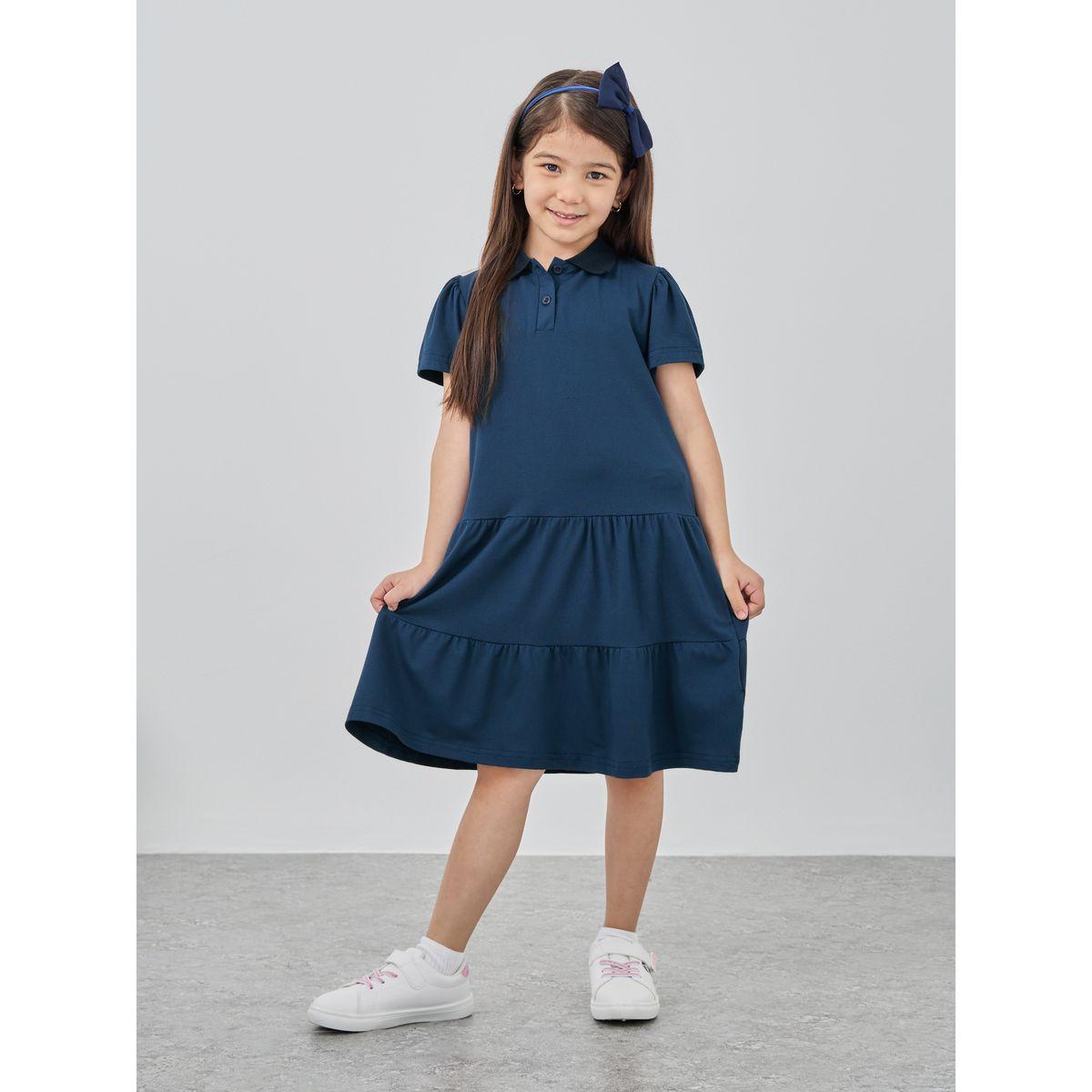 Styli Solid Polo Collar Tiered Dress-girls-clothing-dressesandjumpsuits-image-2