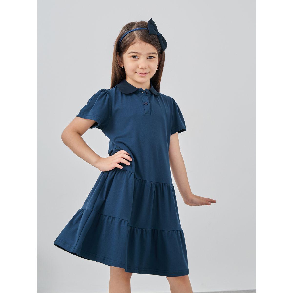 Styli Solid Polo Collar Tiered Dress-girls-clothing-dressesandjumpsuits-image-3
