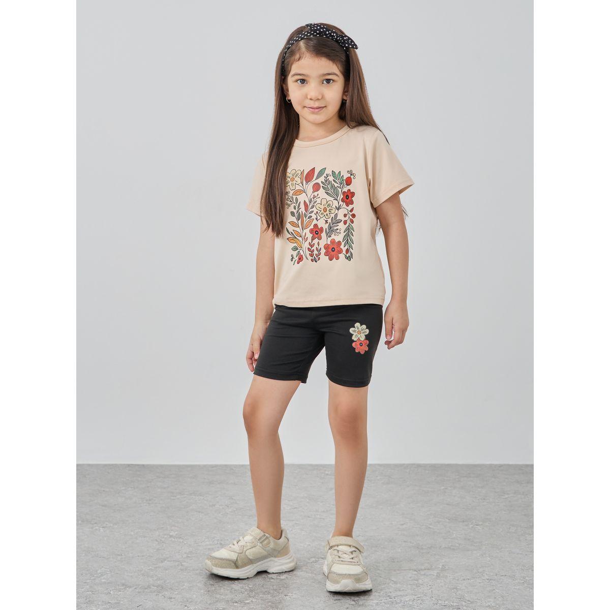 Styli Floral Print T-Shirt and Cycling Shorts Set-girls-clothing-setsandcoords-image-1
