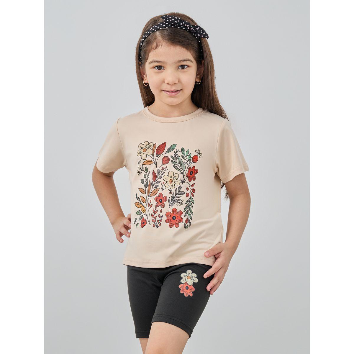 طقم من شورت وتيشيرت بطبعة زهور-girls-clothing-setsandcoords-image-2