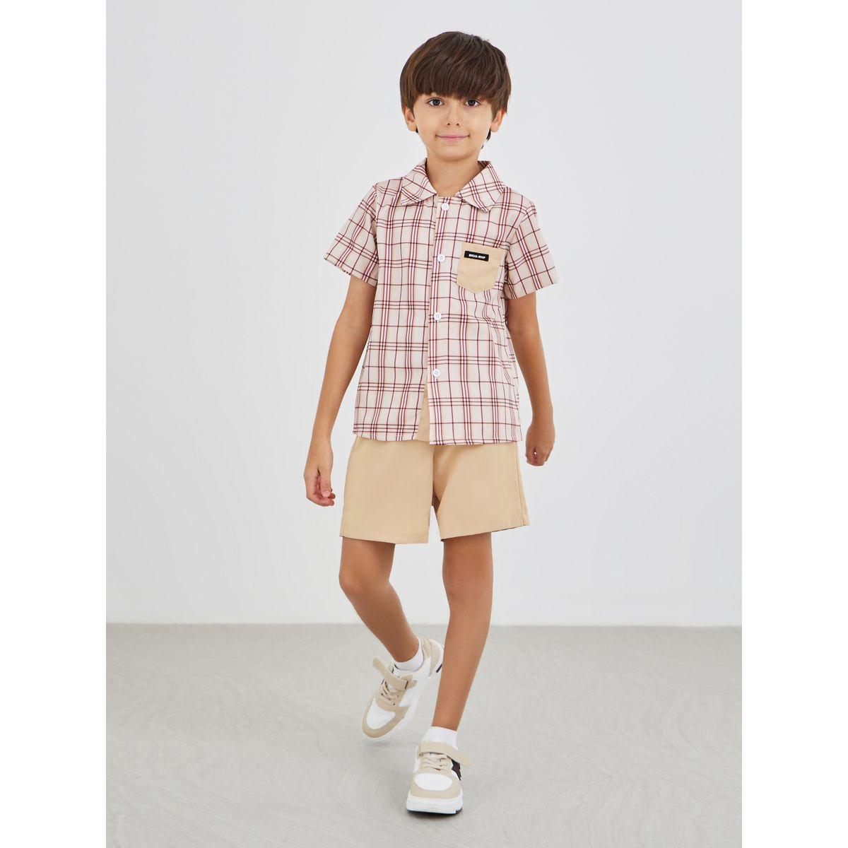 طقم من شورت وقميص بطبعة مربعات-boys-clothing-setsandcoords-image-1