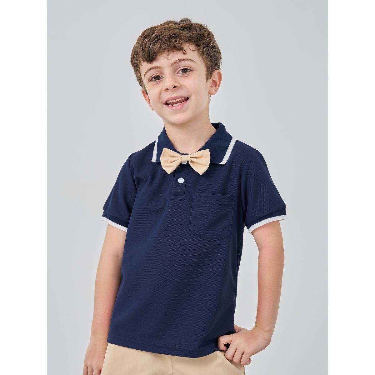 طقم من شورت وتيشيرت بولو بتفاصيل فيونكة-boys-clothing-setsandcoords-image-3