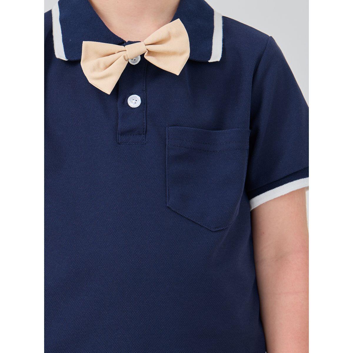 طقم من شورت وتيشيرت بولو بتفاصيل فيونكة-boys-clothing-setsandcoords-image-4